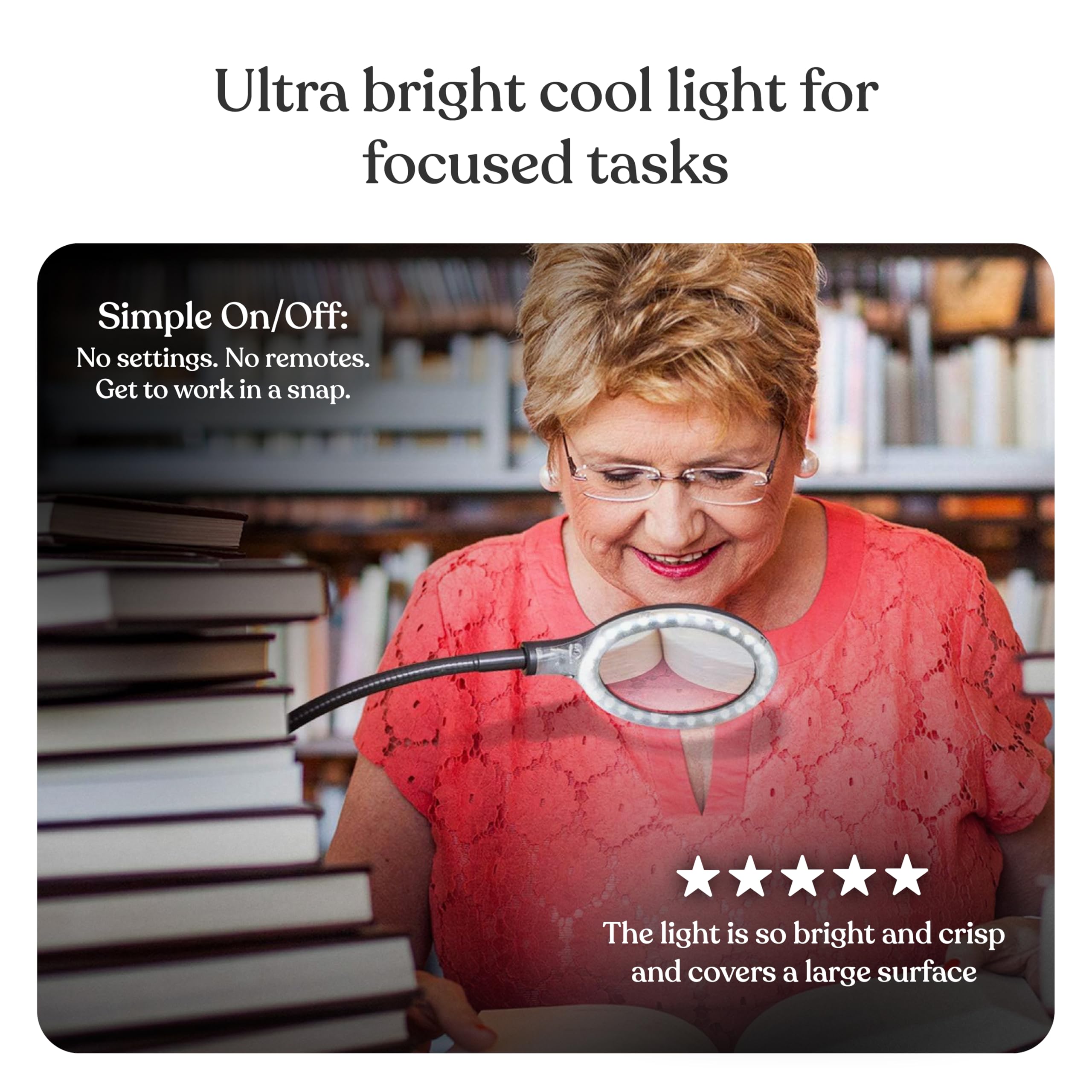 Brightech LightView Flex Magnifying Desk Lamp - 1.75X Magnifier with Light, Adjustable for Crafts & Reading, Black, Model LTVW2-BK