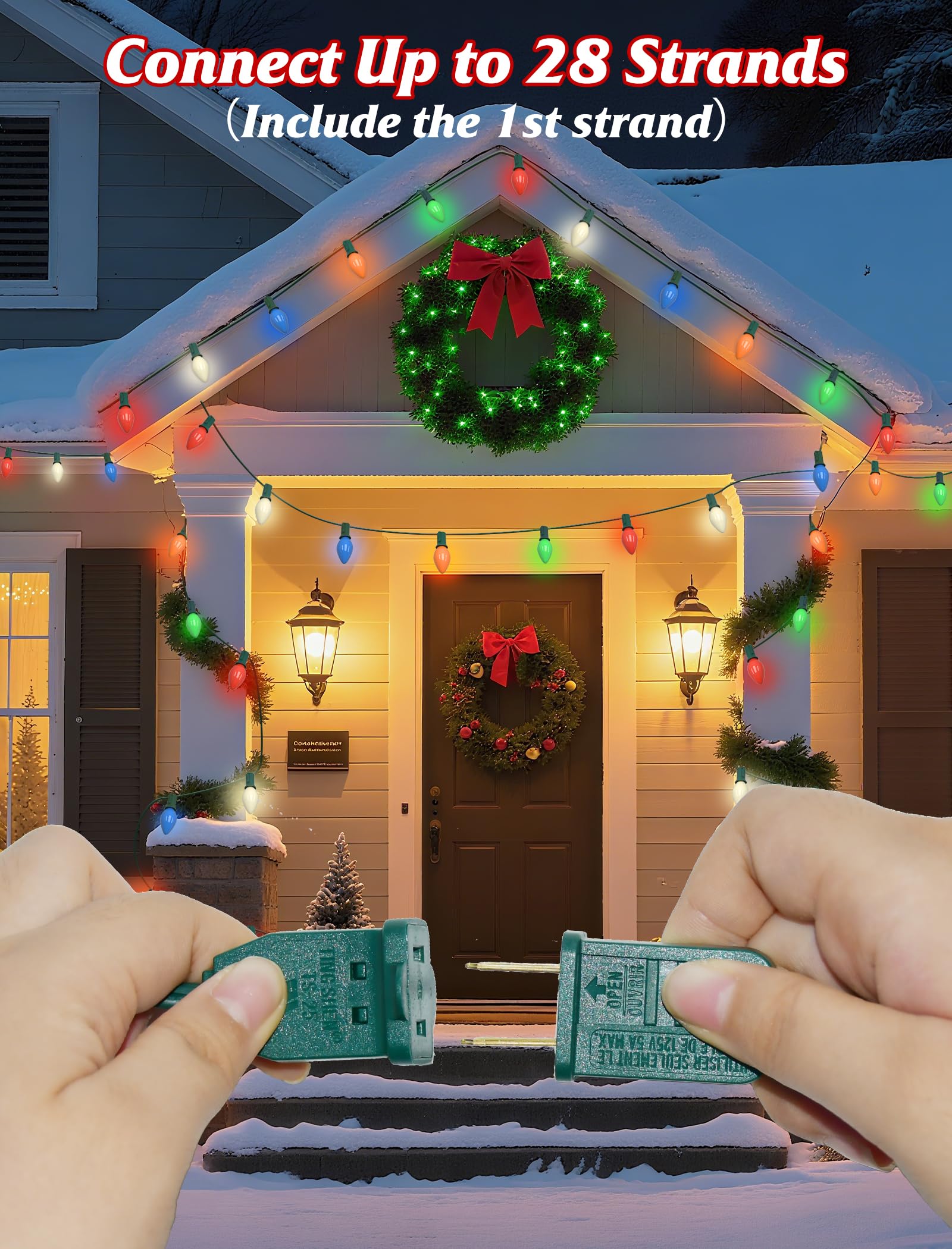 SUNSGNE C7 LED Christmas Lights, 25FT Multicolor Outdoor String Lights, Ceramic Glass Bulbs, Green Wire