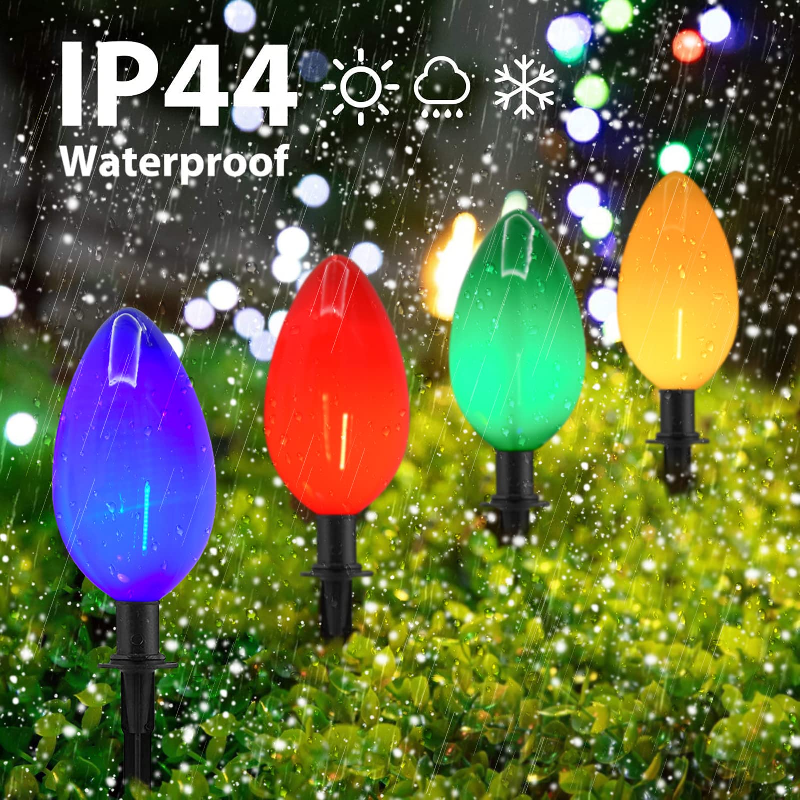 Konictom Christmas Lights Jumbo C9 Outdoor Decorations, 7Ft Multicolor String Lights, 2 Pack