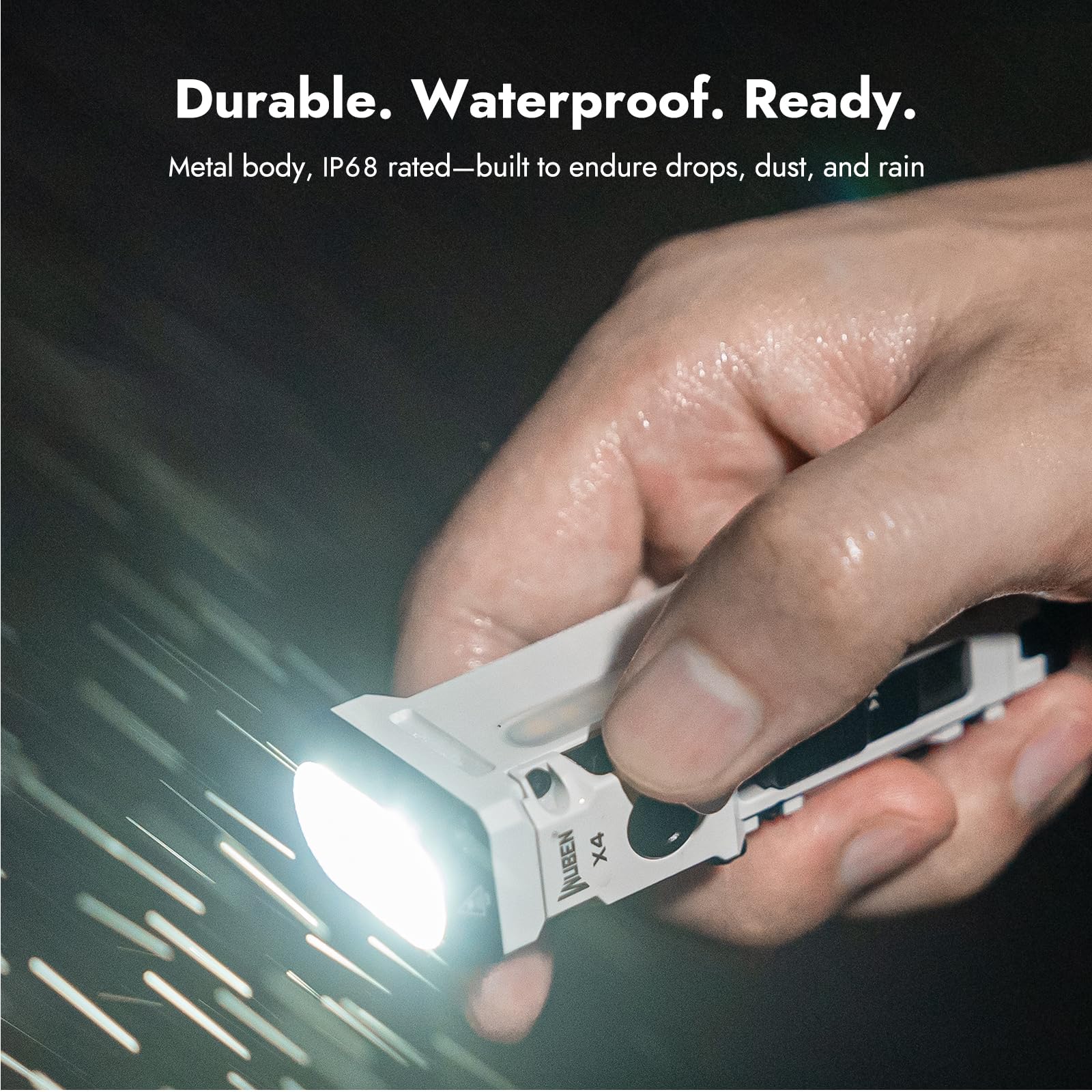 WUBEN X4 Mini EDC Flashlight - 1500 Lumens, RGB Light, Aluminum, White, USB C, IP68, Tactical Switch, Pocket Clip