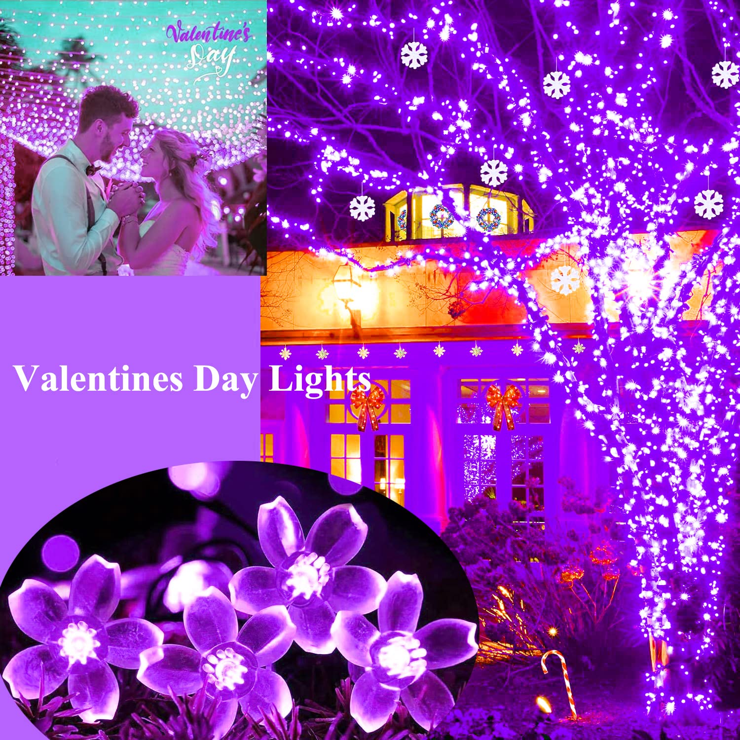 FULLBELL String Lights, 100LED 33Ft Purple Flower Lights, 8 Modes, Indoor/Outdoor Decor, Model FLEDSTL10M100D