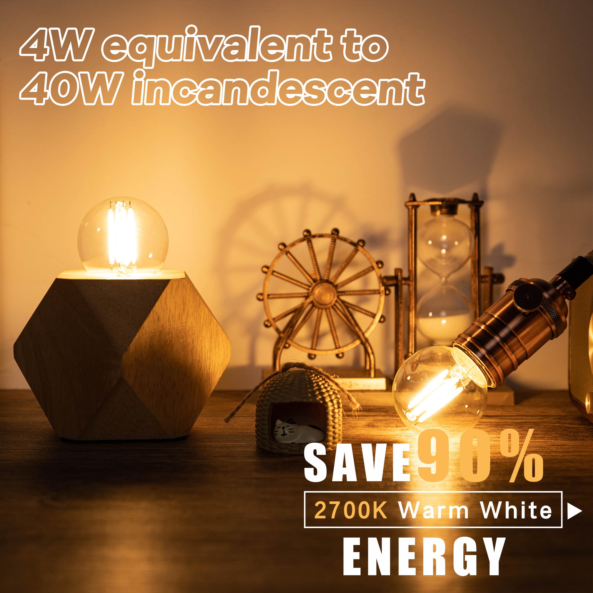 Grensk Dimmable E26 4 Watt Led Light Bulbs, G16.5 Small Globe Light Bulb, Equivalent 40 Watt,2700K Warm White Filament Vintage L