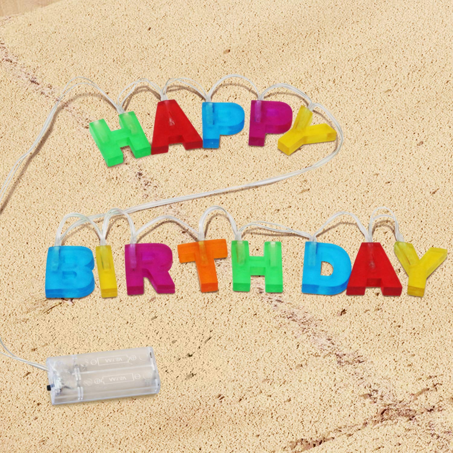 Novelty Place Happy Birthday LED String Lights, Multicolor, 1.2" Letters, 3' Long, Decorative Hanging Lights for Birthday Parties