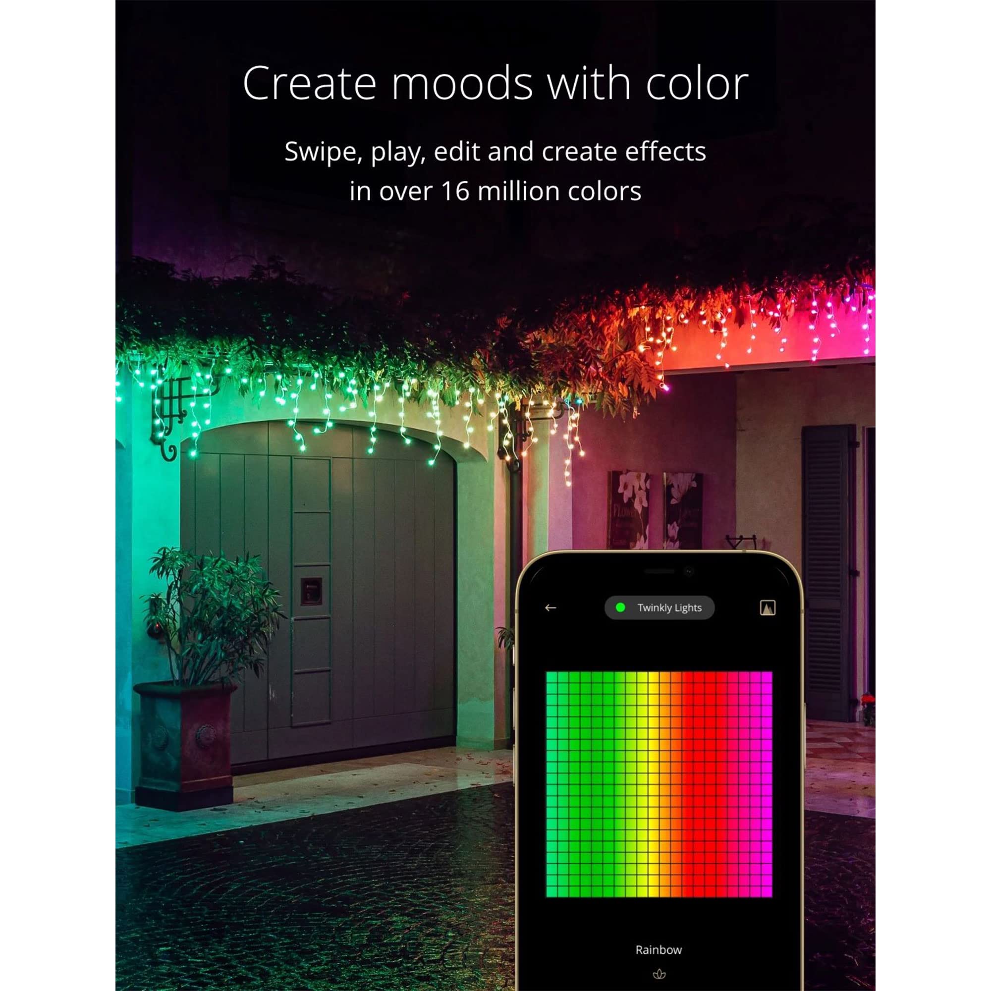 Twinkly Icicle - App-Controlled Led Christmas Lights With 190 Rgb (16 Million Colors) Leds. Clear Wire. Indoor And Outdoor Smart
