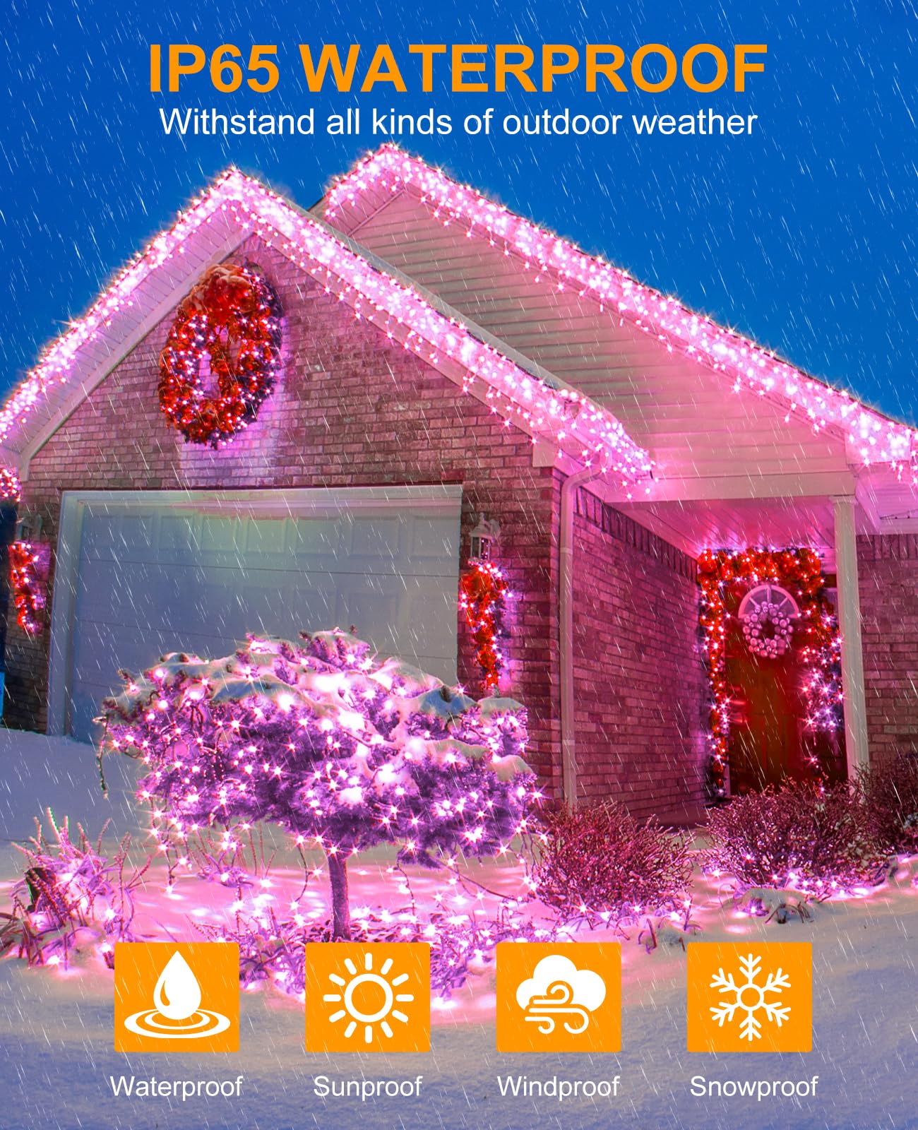 Xmasbokeh 157Ft 480 Led Christmas Lights Outdoor  Plug In Christmas Tree Lights Waterproof  8 Modes Fairy String Light For Indoor Room Home Tree Party Decorations  Pink