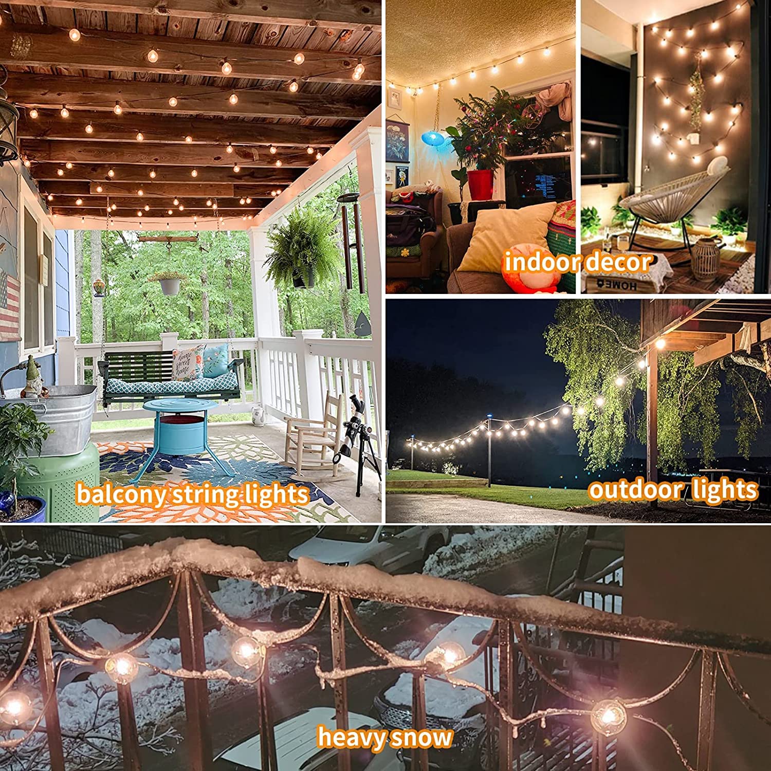 Vocevos Outdoor String Lights 200FT LED Waterproof G40 Bulbs Shatterproof Plastic Yellow