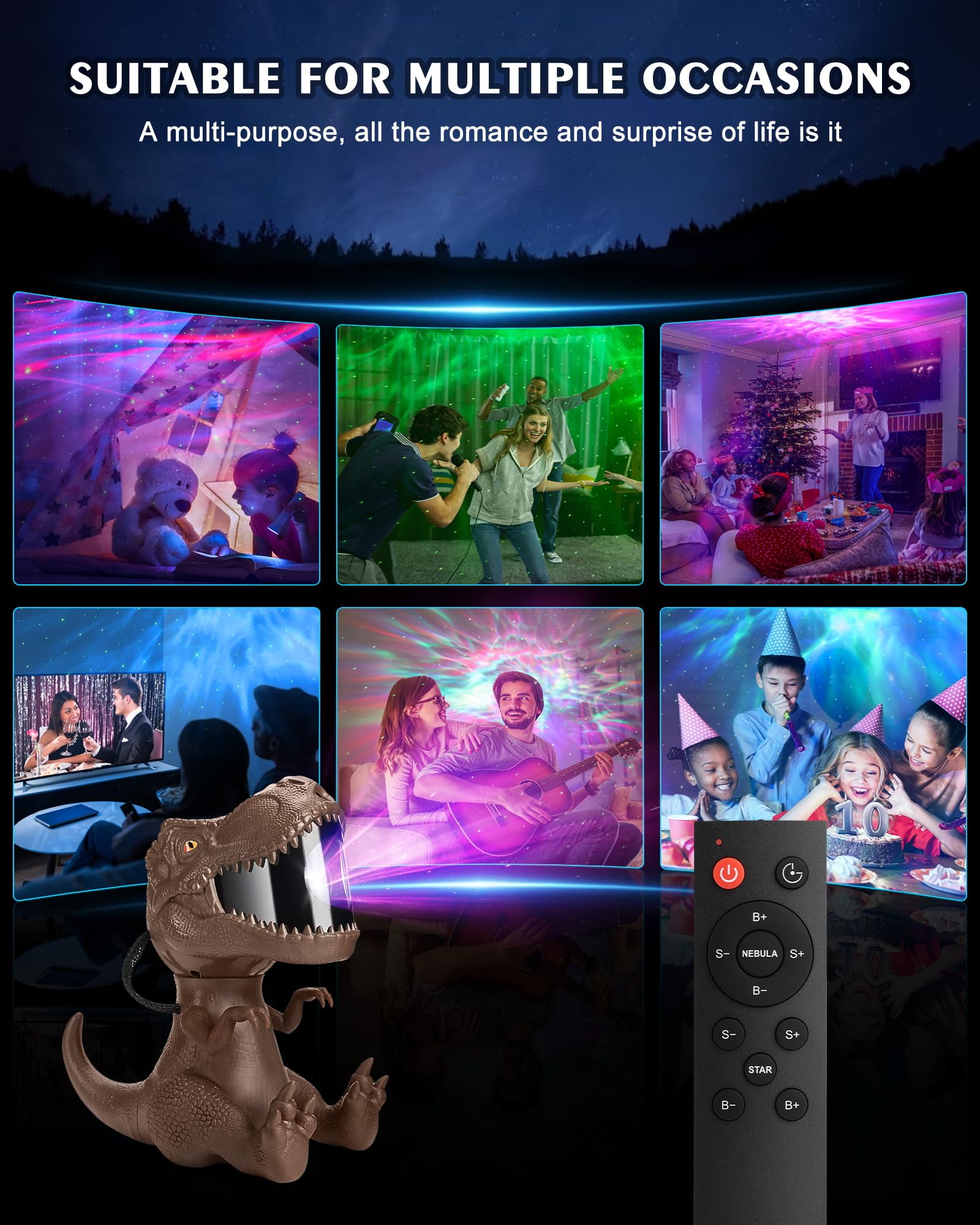 Dinosaur Star Projector Night Light: Galaxy Projector Light For Kids Bedroom Ceiling Decor Christmas Gift (Brown)
