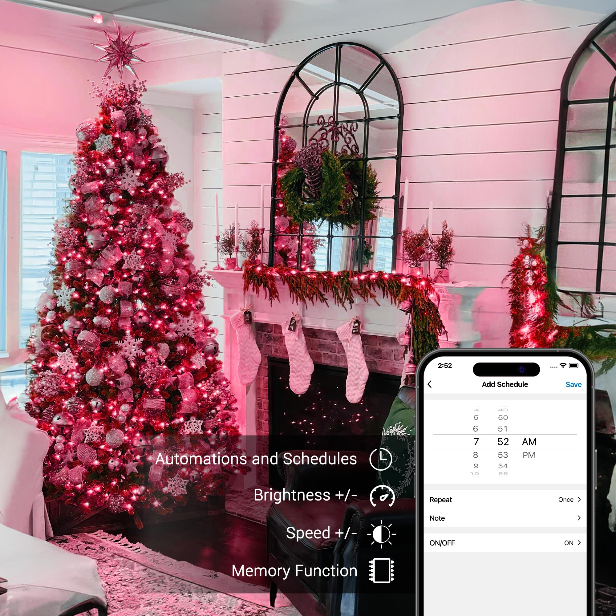 Brizled Smart Christmas Lights, 65ft, 198 LED, RGB Color Changing, WiFi App Control, Weather-Resistant, Model JT-EL/FC300V0300-H10