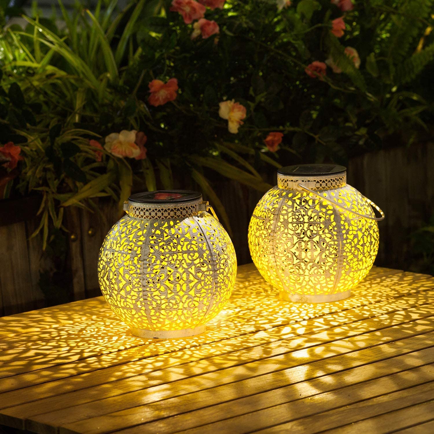 TAKE ME Solar Lanterns Lights Outdoor Waterproof Metal Retro Garden Lanterns White Set of 2 CKDD69