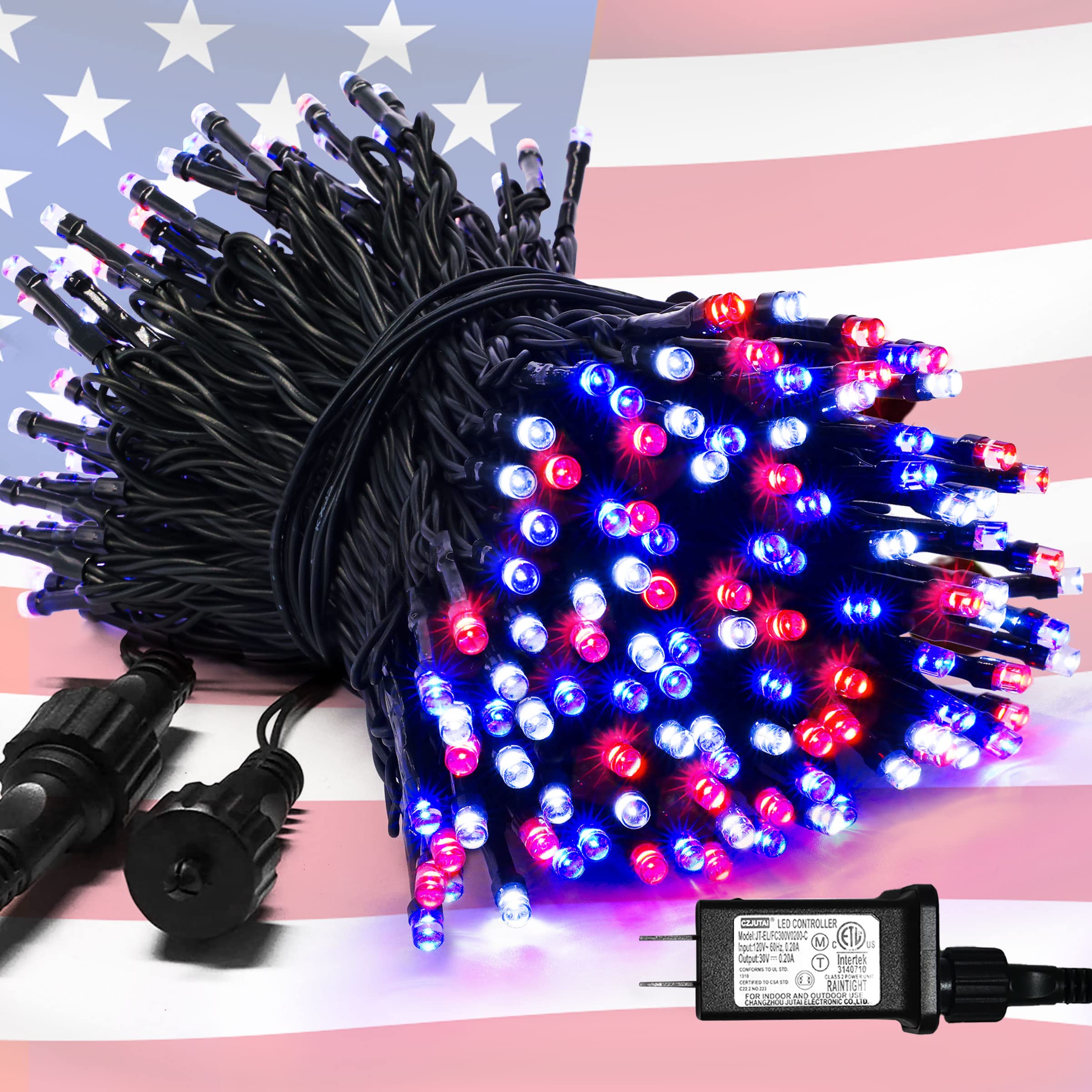 Jmexsuss 200 Led 66Ft Red White And Blue Lights Outdoor, Expandable Waterproof 4Th Of July Lights, 8 Modes Patriotic String Lights Plug In For 4Th Of July Tree Independence Day Indoor Decorations