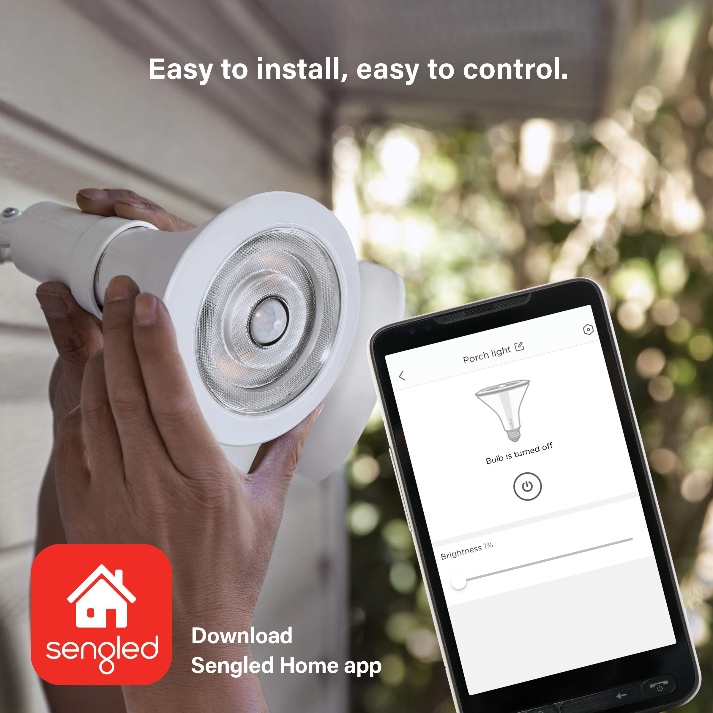 Sengled Smart Flood Light Bulb, PAR38, 1200LM, Motion Sensor, Dusk to Dawn, Works with SmartThings, Echo, Zigbee, Plastic, 1 Count
