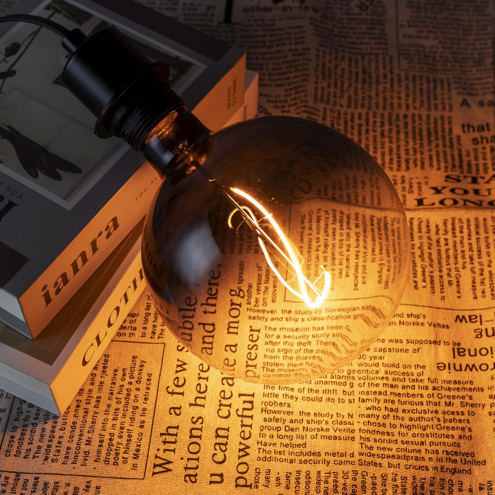 Onewish G150 Globe Led Bulb - Gradient Black Clear Glass Decorative Design, E26 Led Filament Bulb, Warm Lighting For Livingroom