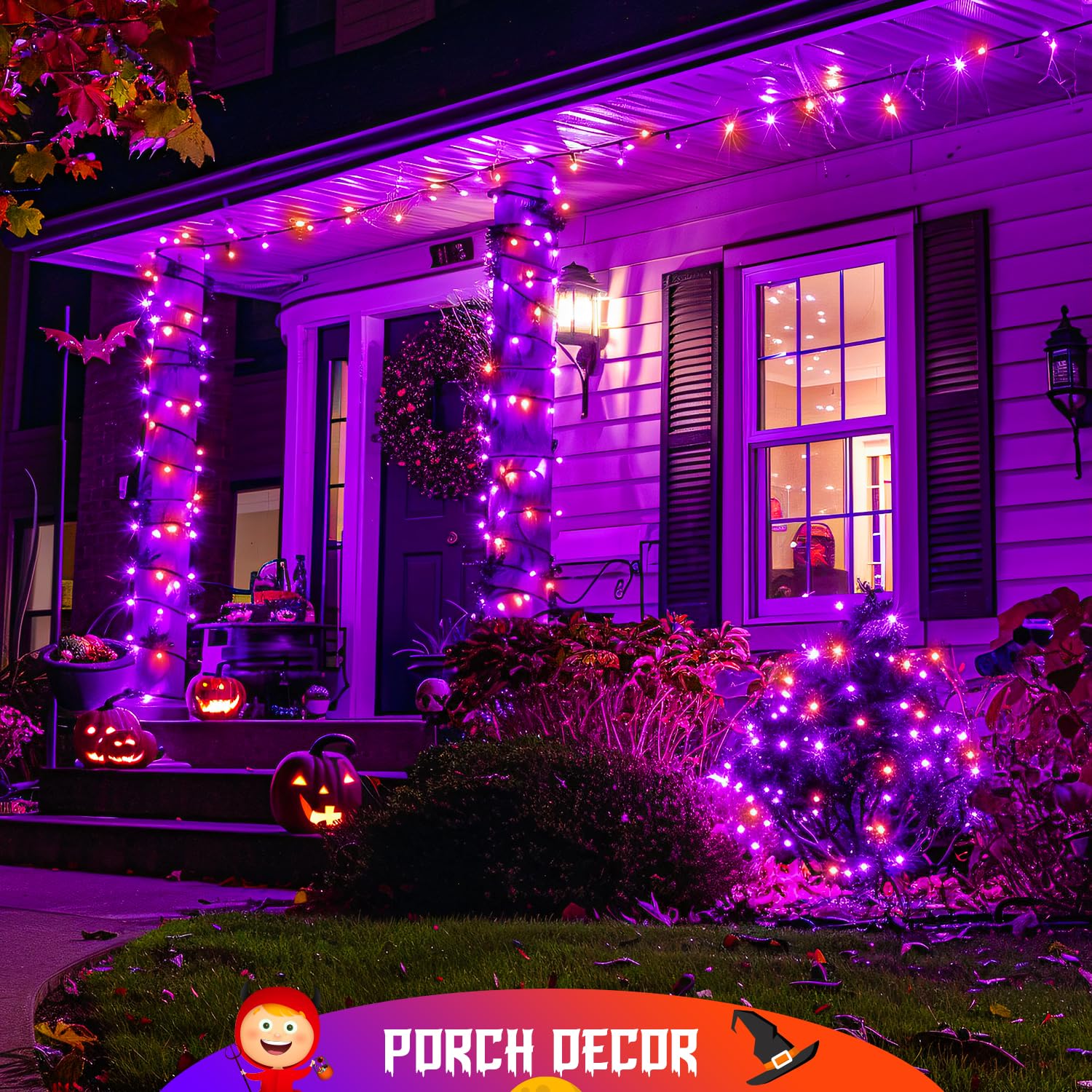 Jmexsuss Orange And Purple Halloween Lights Battery Operated, Each 33 Ft Indoor Halloween Lights Outdoor Waterproof, 2 Pack 100 Led Christmas Lights For Halloween Christmas Tree Decor