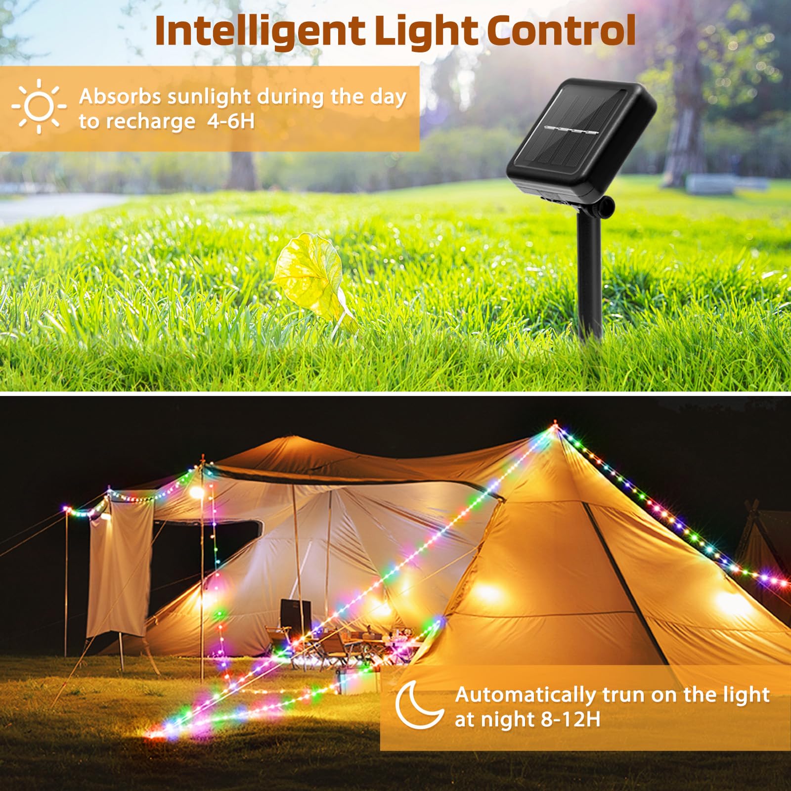 Galavasen Solar String Lights Outdoor Waterproof, 2x56Ft 300LED 8 Modes Colored Solar Powered Copper Fairy String Lights for Out