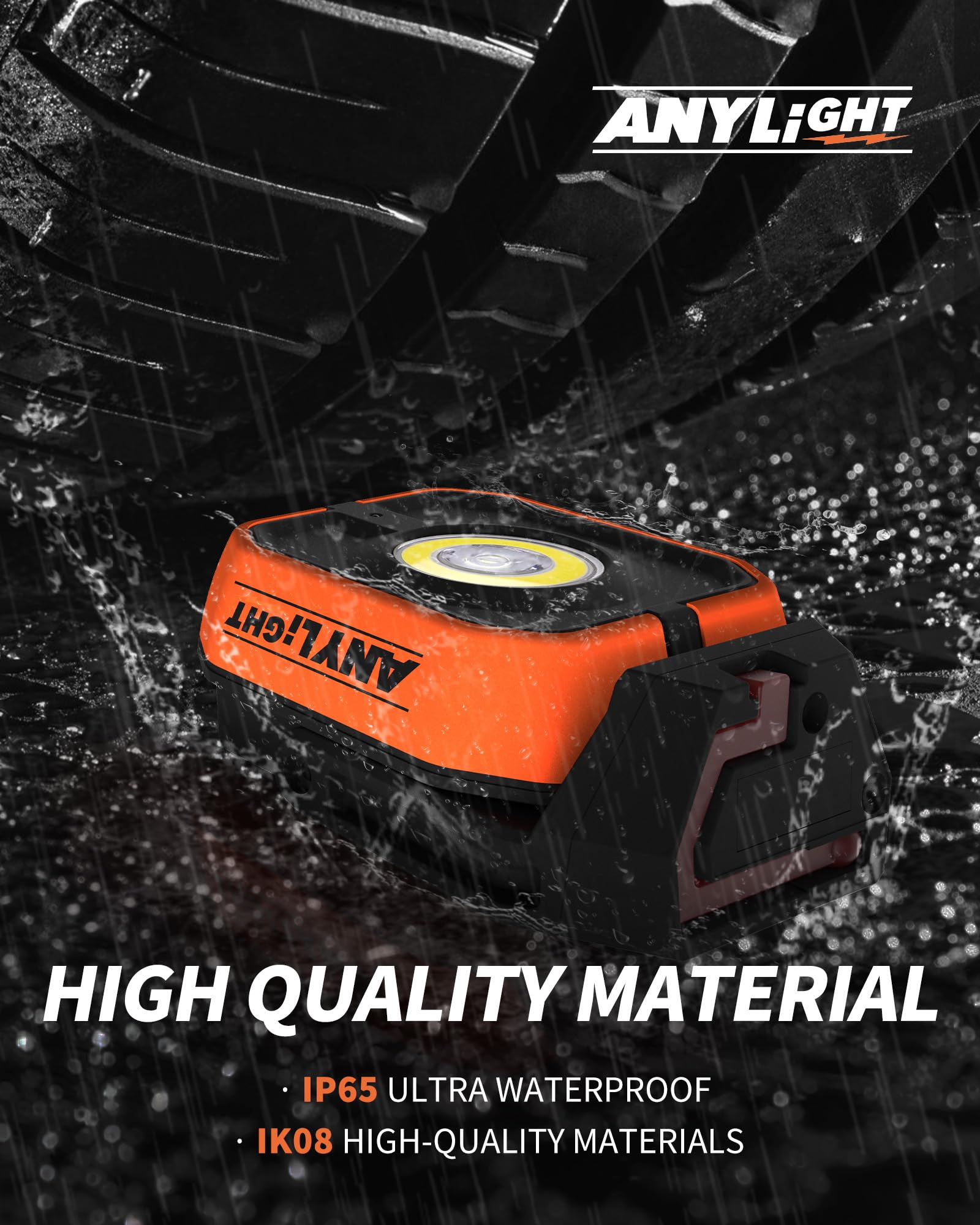 Anylight Magnetic Rechargeable Work Light, 1200LM, 4 Modes, 150° Rotatable, 2 Pack, Orange, Model JF408102-N