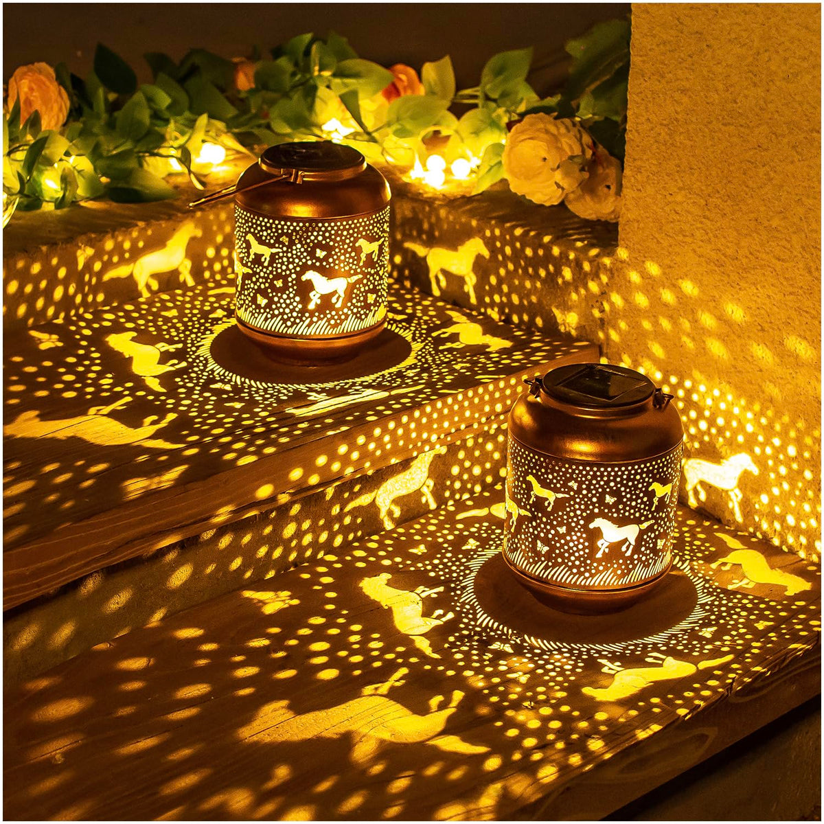 2 Pack Horse Solar Lanterns Outdoor Waterproof,Hanging Solar Lights Horse Gifts for Women Men Metal LED Decorative Light for Yar