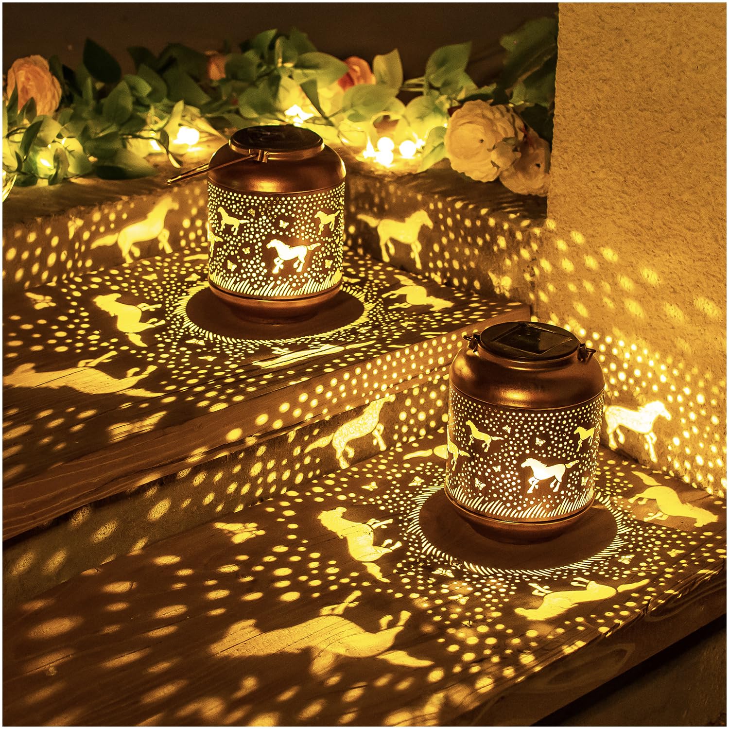 TIGGSY Metal Horse Solar Lanterns - Waterproof LED Hanging Lights for Outdoor Yard, Patio, Garden Decor - Brown, Model HW-DL-047