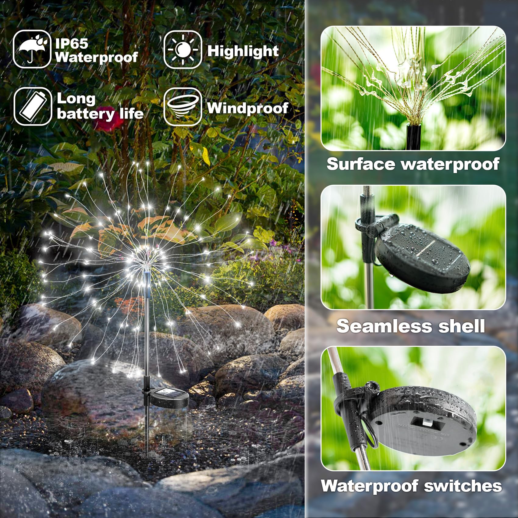 Anordsem Solar   Lights - White LED Starburst Garden Light, 8 Pack, Waterproof, Model YHD00004
