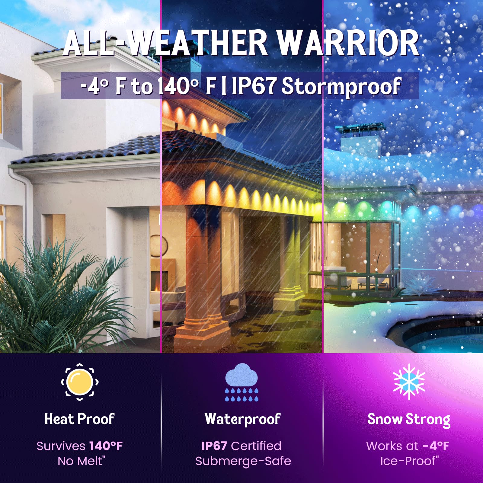 HUTAKUZE Outdoor Christmas Lights, 50ft RGB LED, IP67 Waterproof, Smart APP & Remote Control, Multicolor, Model C5113