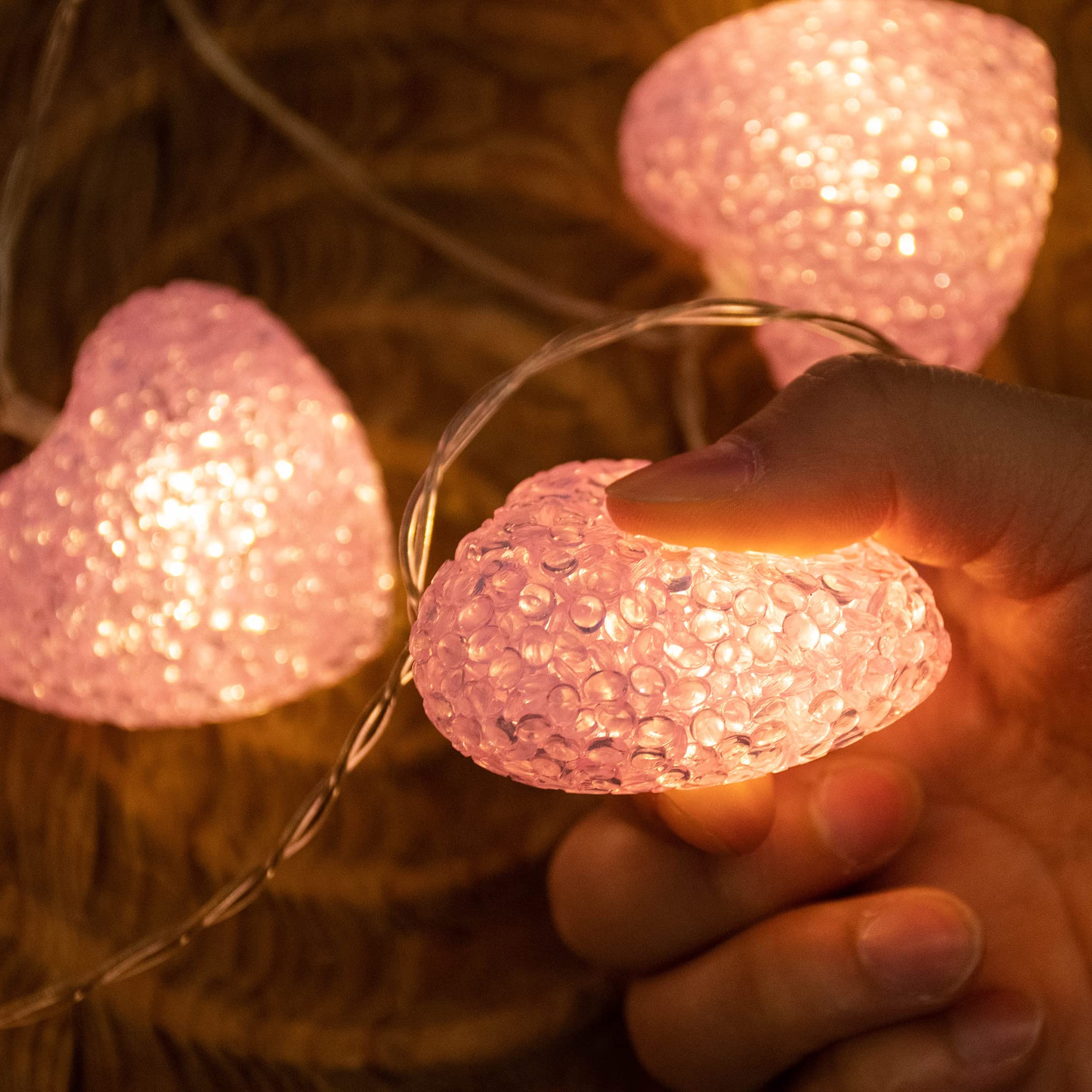 Yolight Pink Heart String Lights, 6.5Ft 10 Led Valentines Lights Battery Operated With Timer, Heart Decoration For Home Window Girls Room Wedding Party Mother'S Day(Warm White)