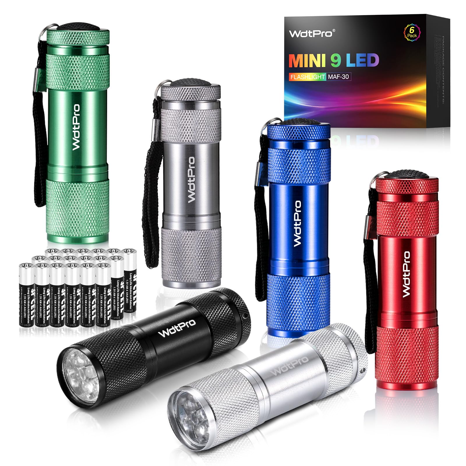 Wdtpro Led Mini Flashlights - Super Bright, 6 Pack, Assorted Colors, Perfect For Kids & Camping