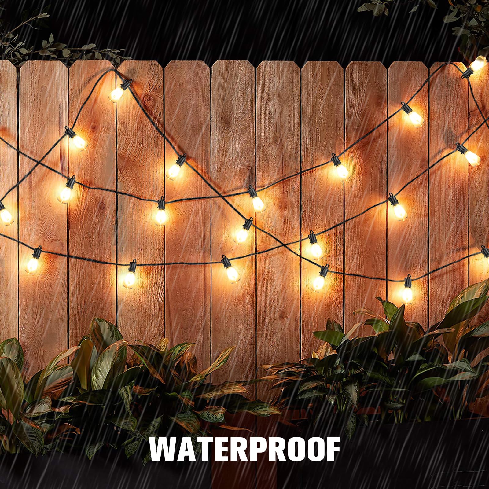 OOLED Solar String Lights 100ft Waterproof, 52 Shatterproof ST38 Vintage Edison Bulbs, Warm White, Outdoor Hanging Lights