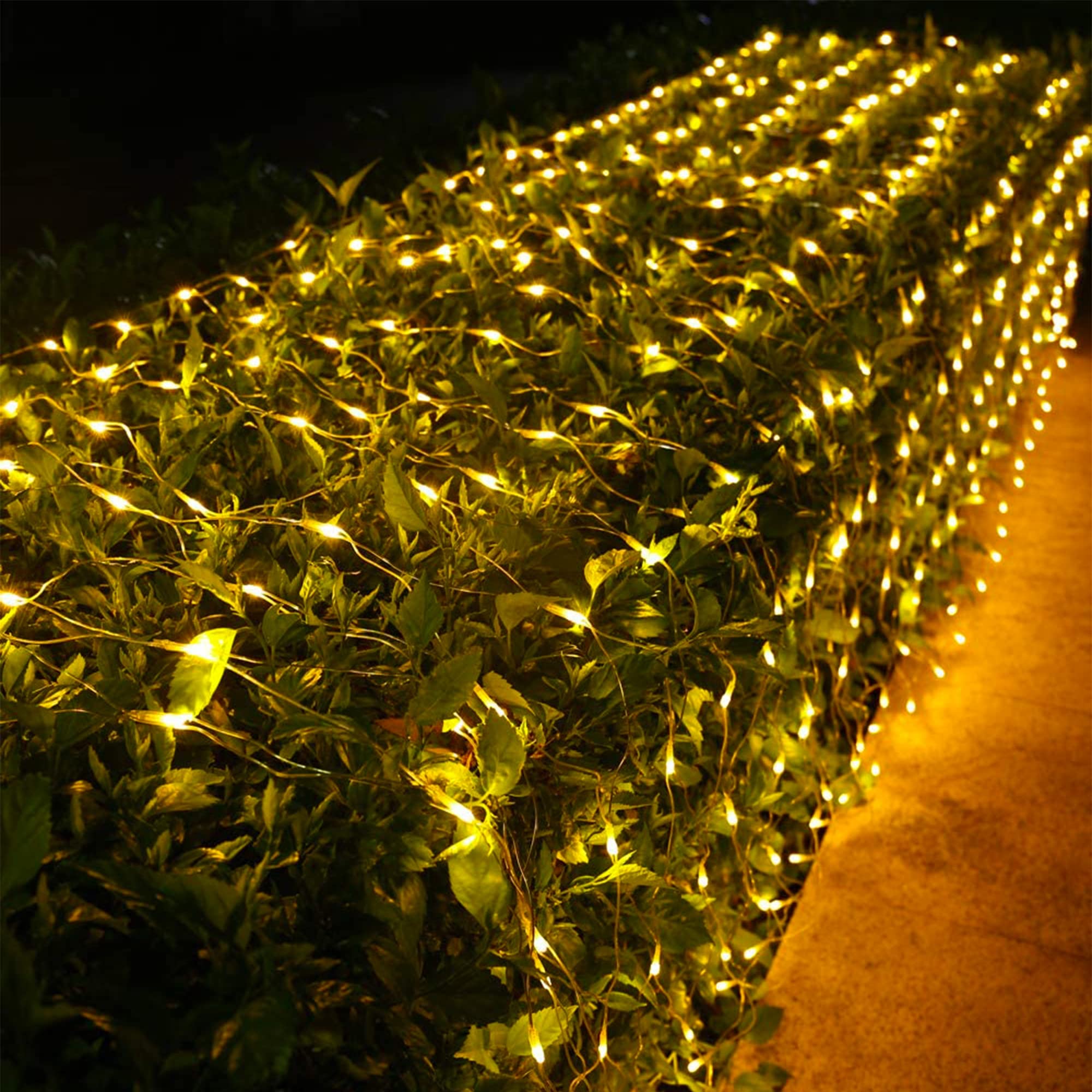 weillsnow 198 LED Outdoor Net Lights, 9.8ft x 6.6ft, Warm White, Connectable, 8 Twinkle Modes, Model HB-198WCOI