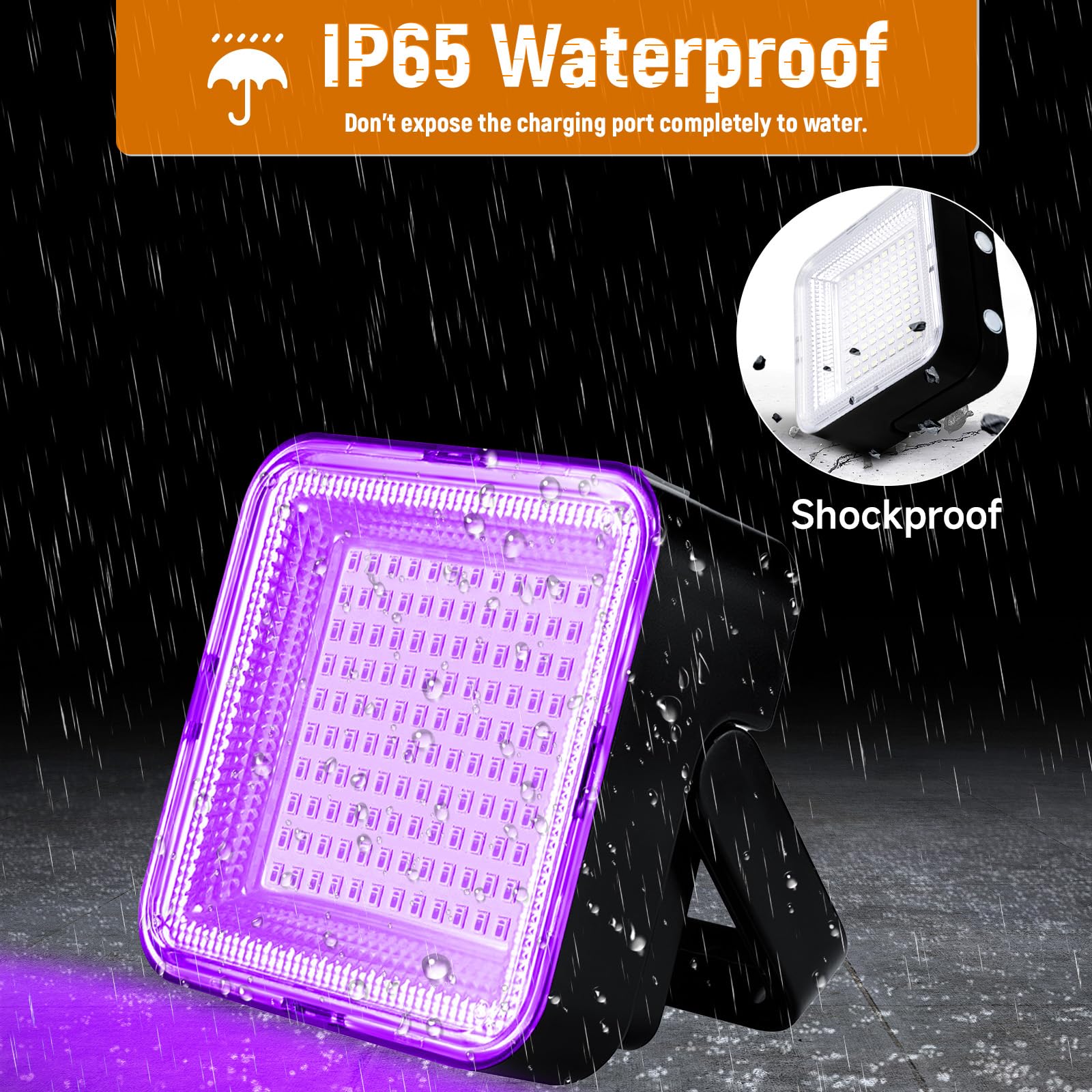LED Black Ligh,Rechargeable 5000mAh 120 UV led, IP65 Waterproof & Magnetic, Long Runtime Ultraviolet Light for Neon Glow Party,