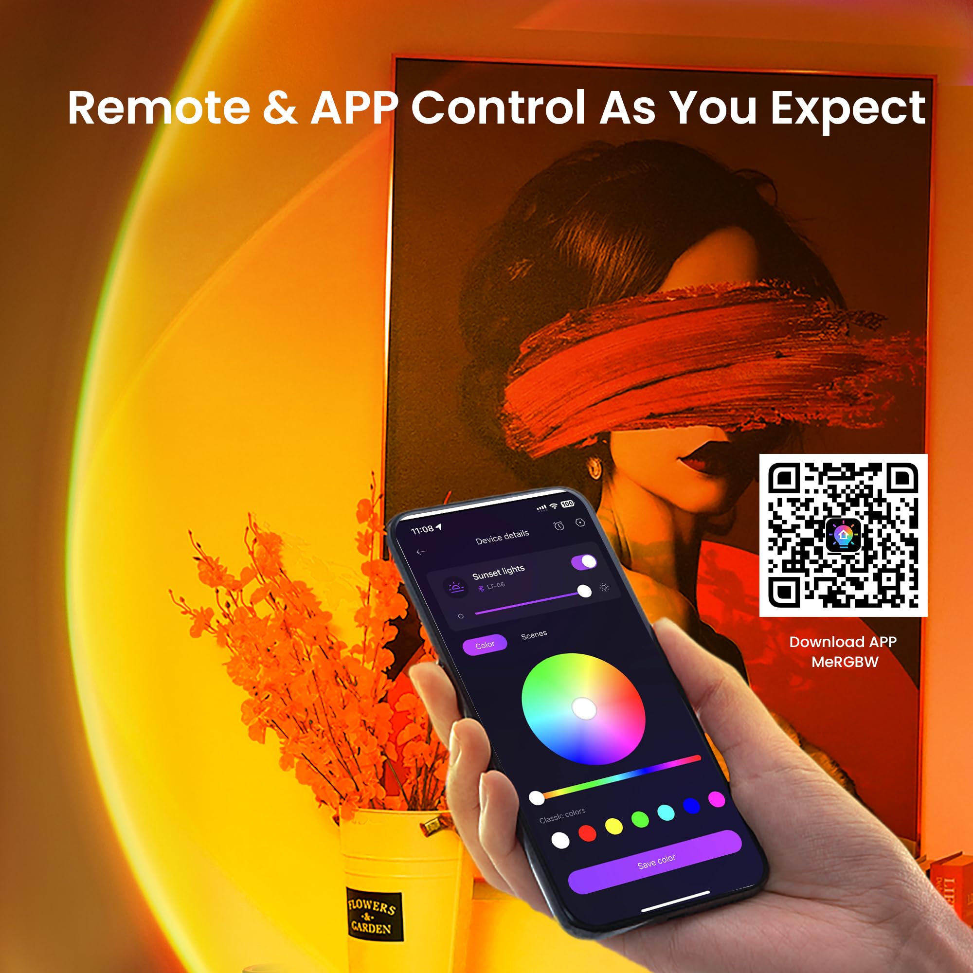 Tsrarey Sunset Lamp Projection, Not Only 21 Colors Sunset Lights, 180 Degree Rotation Led Light, Push Button Switch & App Contro