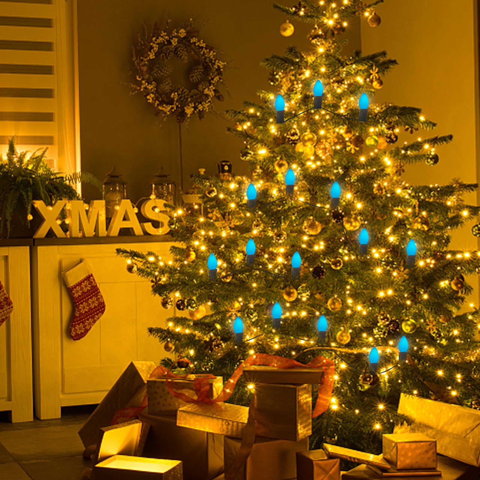 Doratale 25 Pack C7 Led Blue Light Bulbs, Halloween Christmas Replacement Bulbs C7 Blue Lights For Outdoor Patio Indoor String L