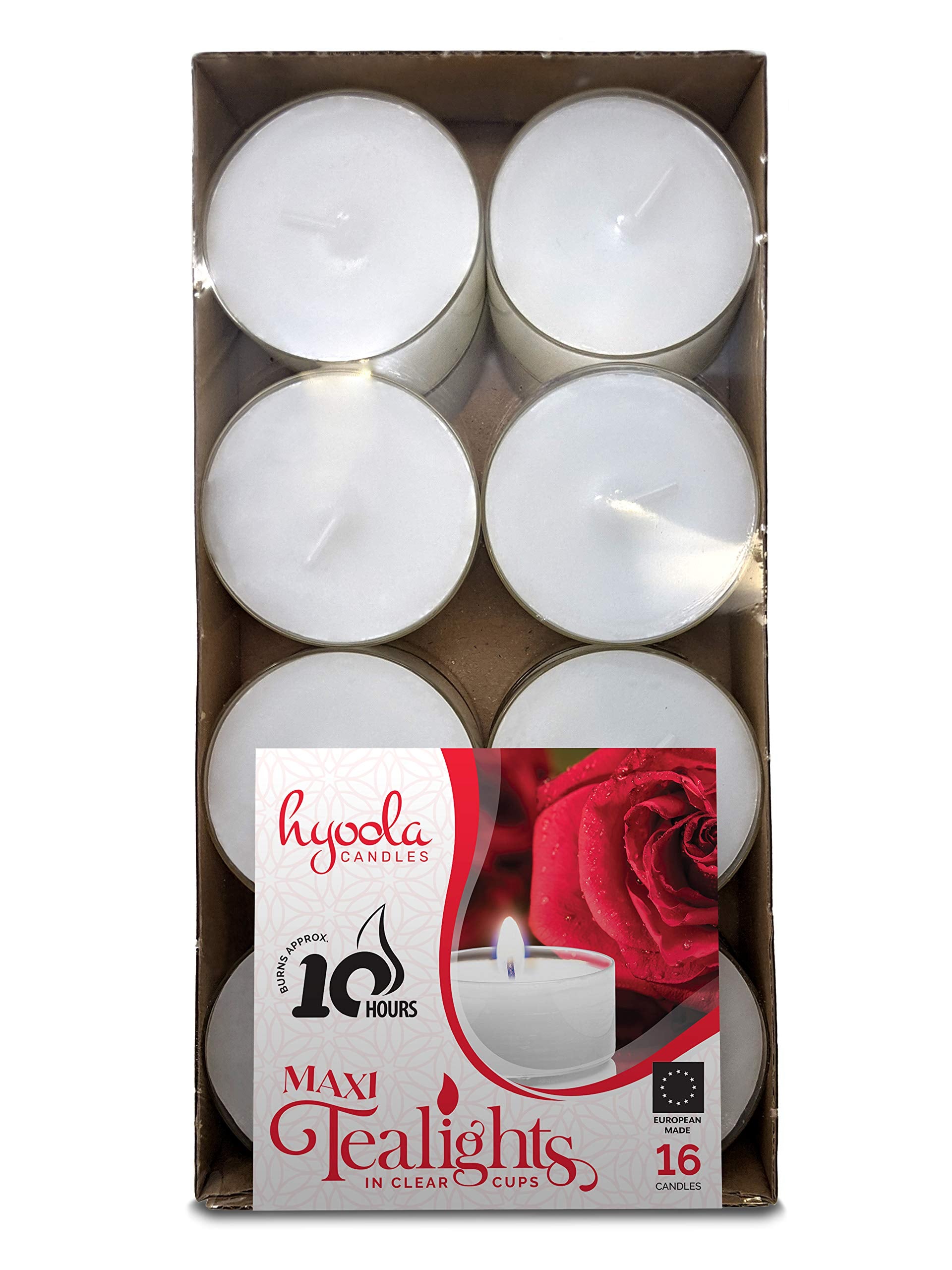Hyoola Tea Light Candles - 16 Pack Jumbo Unscented - 10 Hour Long Burning White Wax - Model H28012