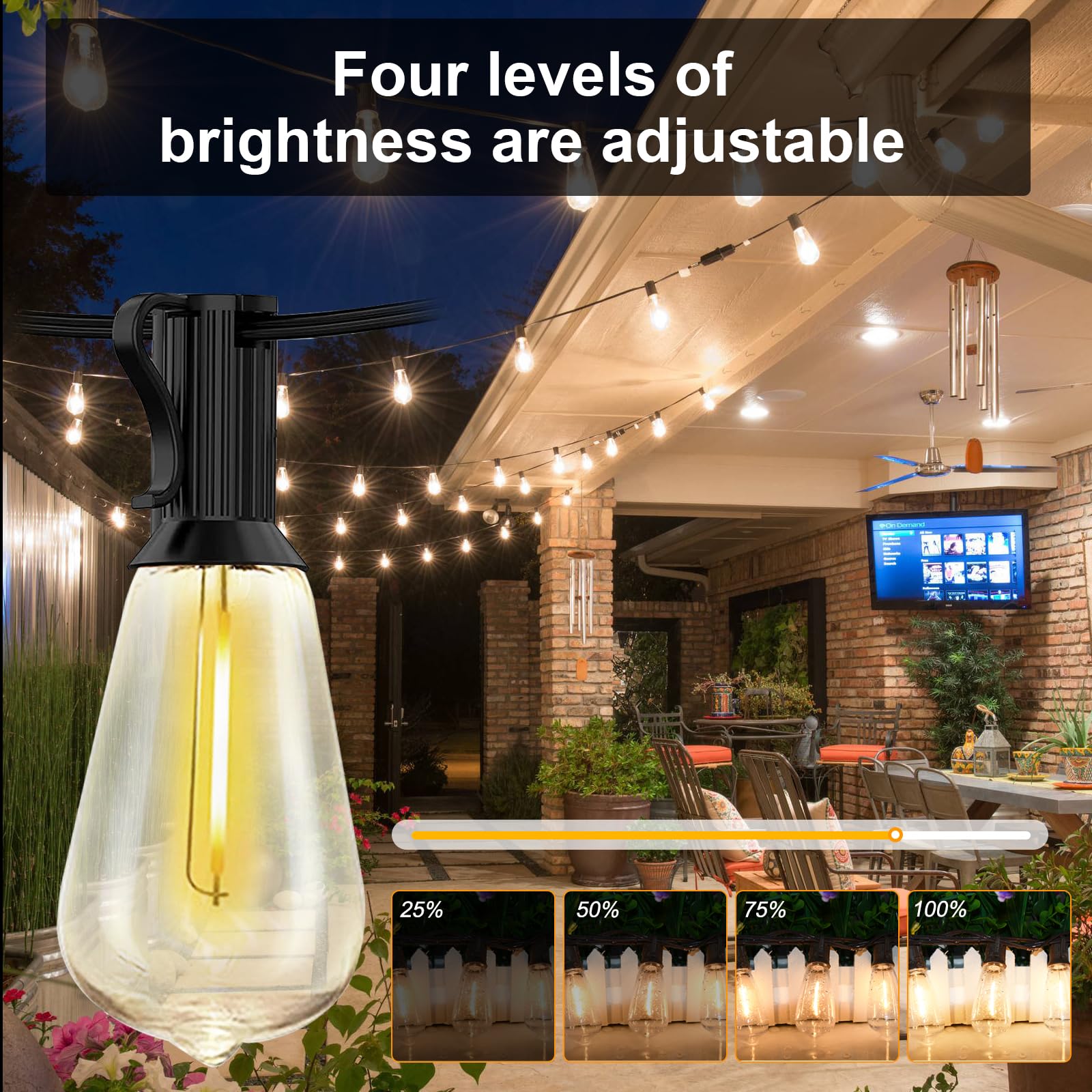 Konictom LED Outdoor String Lights, 20FT, 22 Shatterproof ST40 Vintage Bulbs, Waterproof, Black
