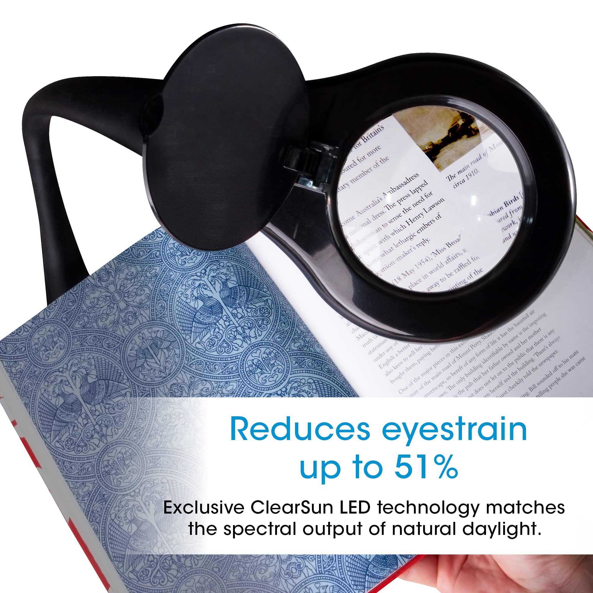 OttLite LED Desk Lamp with Adjustable Magnifier, Black, Small, 4 Brightness Settings, Flexible Neck, Model CSN97G5P