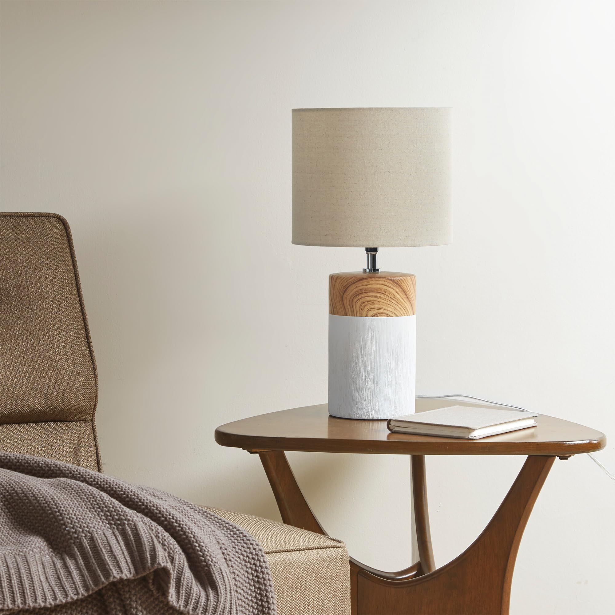 510 Design Nicolo Table Lamp - Modern 2-Tone Ceramic, Woodgrain Finish, 17.35 H, Cream, Nightstand/Desk Lamp, Model 5Ds153-0036