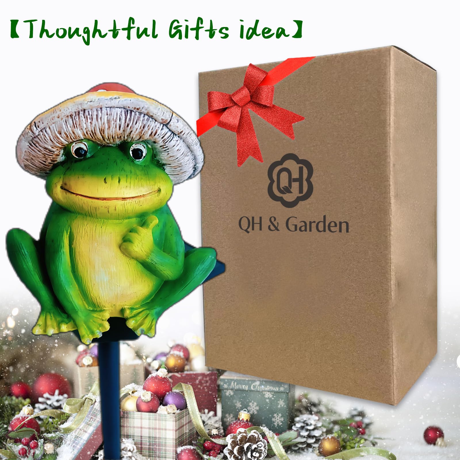 Qh & Garden Frog Solar Lights - Waterproof Frog Figurines For Outdoor Garden Decor  Perfect Statues Gifts For Mom - Solar Power Led Light For Garden  Lawn  Patio  Pathway