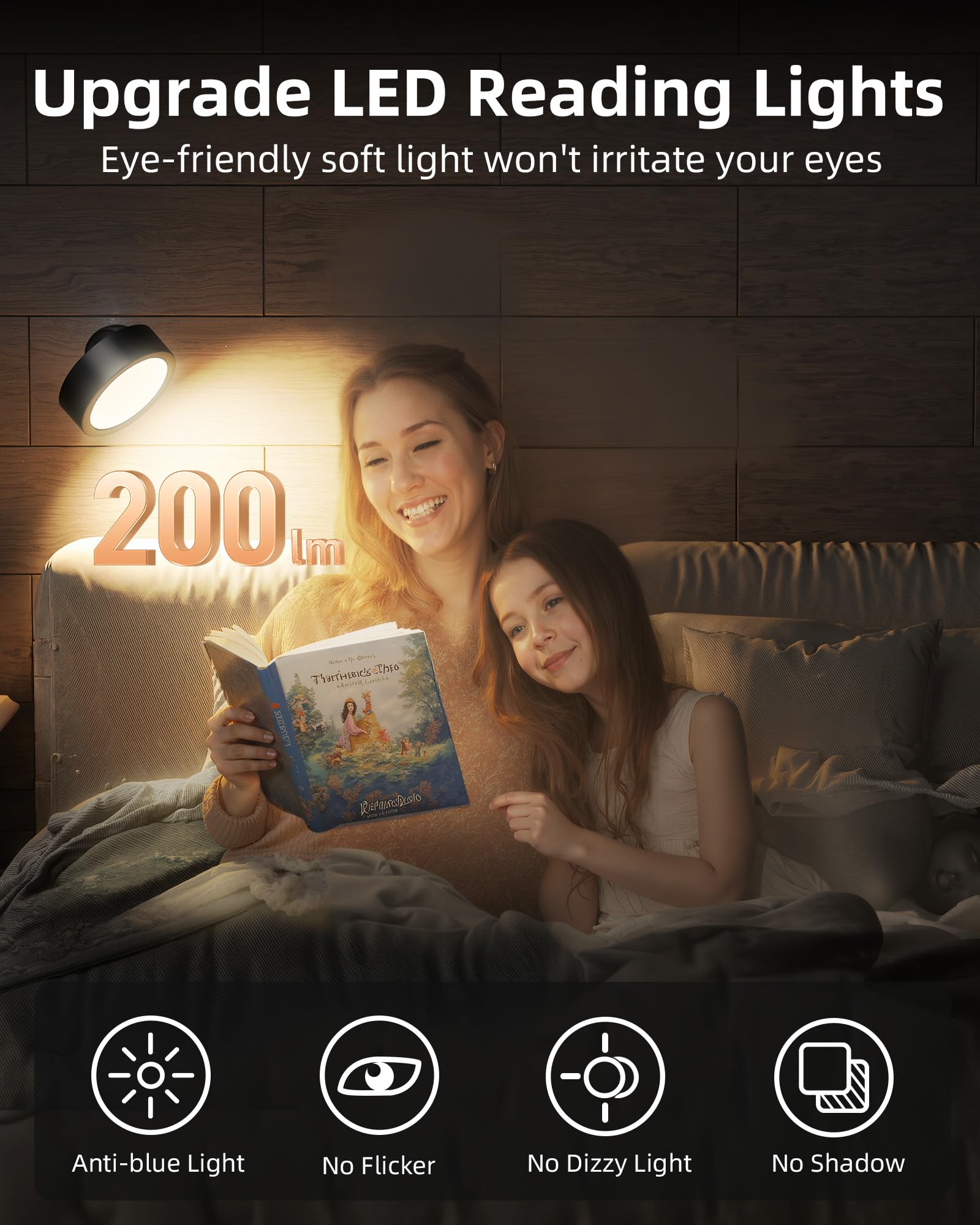 EZVALO LED Wall Mounted Lights, 3 Color Temps, Remote & Touch Control, 2 Pack, Black, Model EZL2404A
