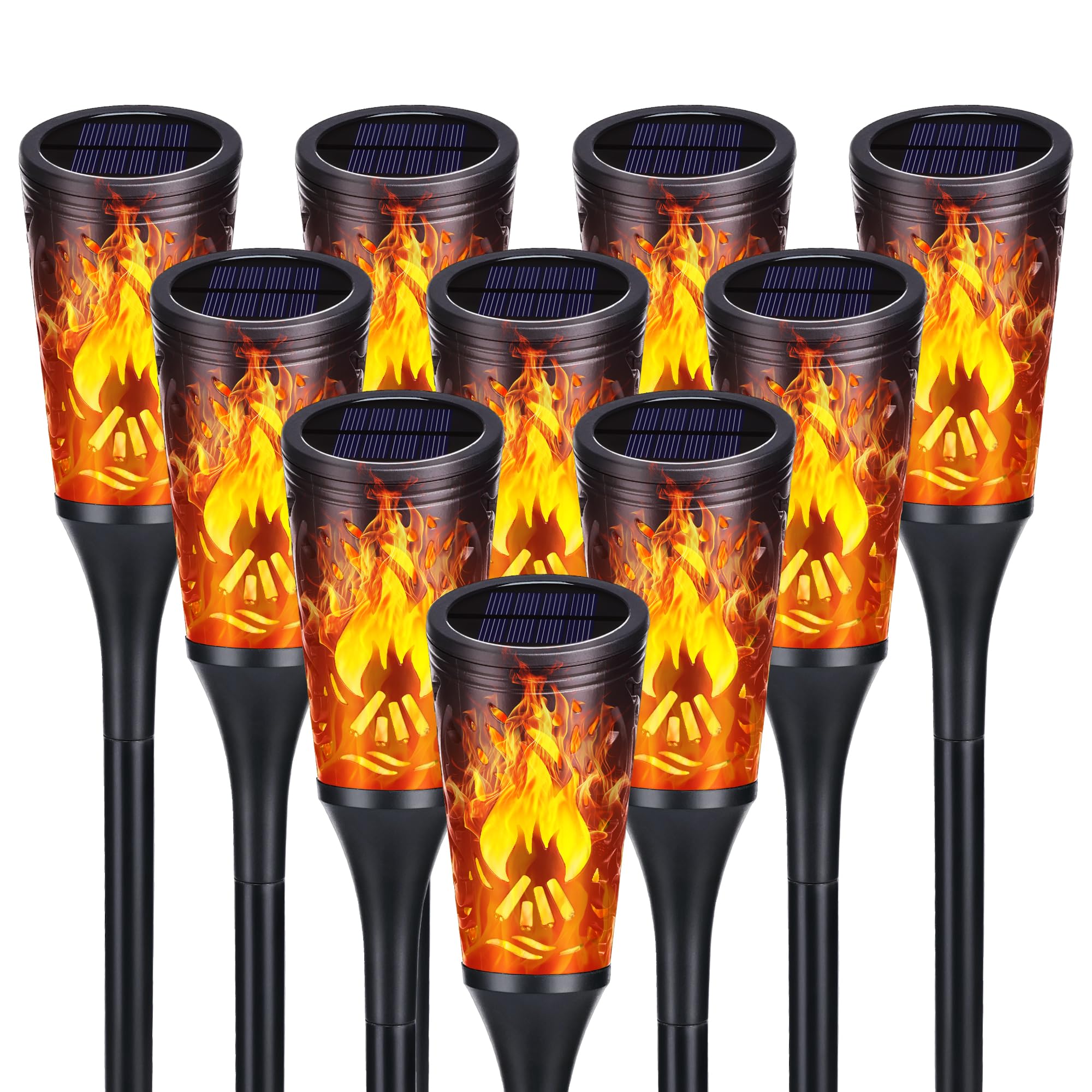Toodour Solar Halloween Lights Outdoor, 10 Pack Solar Torch Lights With Flickering Flame, Ip65 Waterproof Yard Landscape Decorat