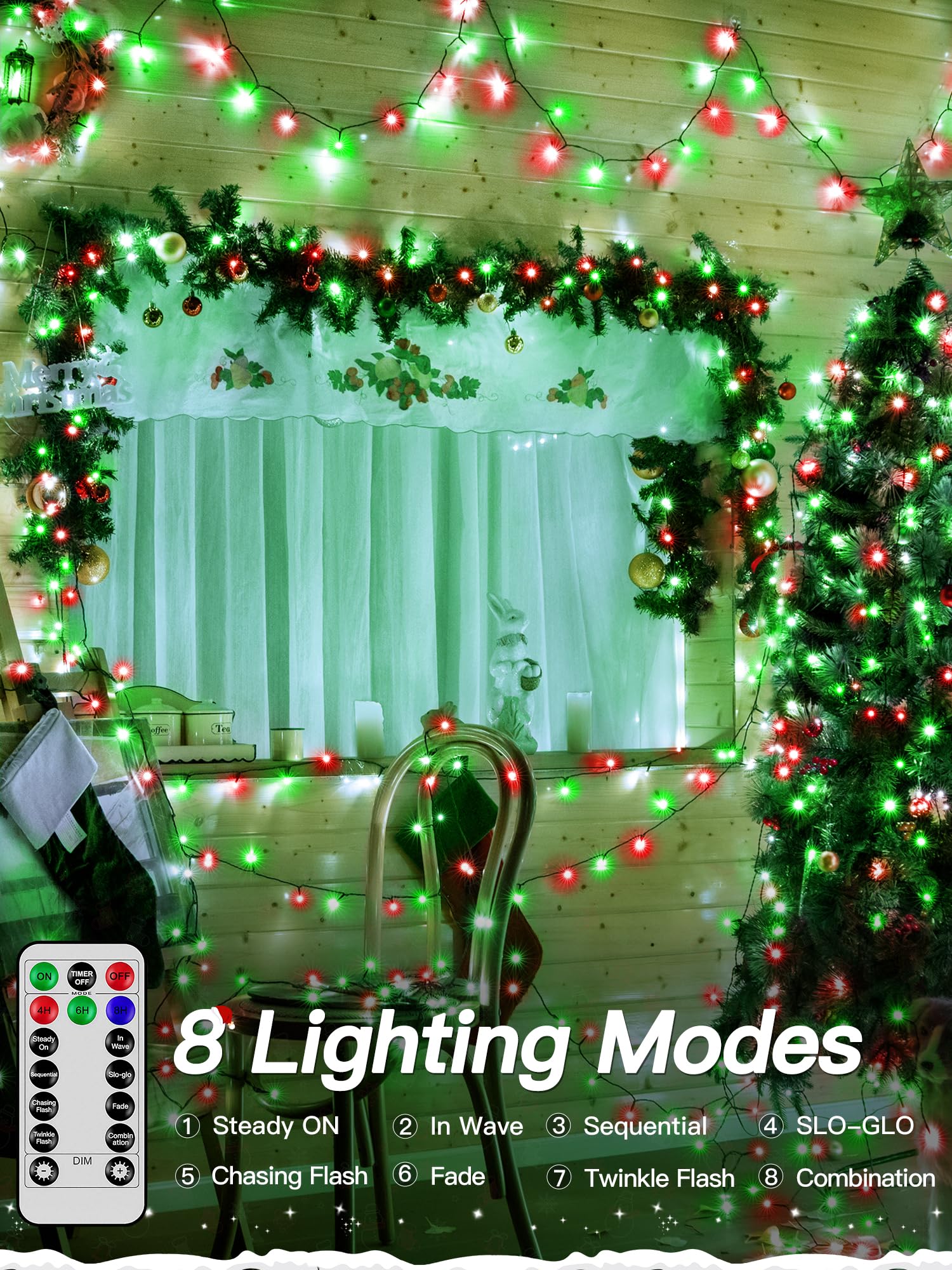 Guhope Christmas Lights 66Ft 200 Led  Christmas Tree Light With 8 Lighting Modes  Outdoor Waterproof String Lights With Remote And Timer  Fairy Light For Holiday Decor (Red And Green)