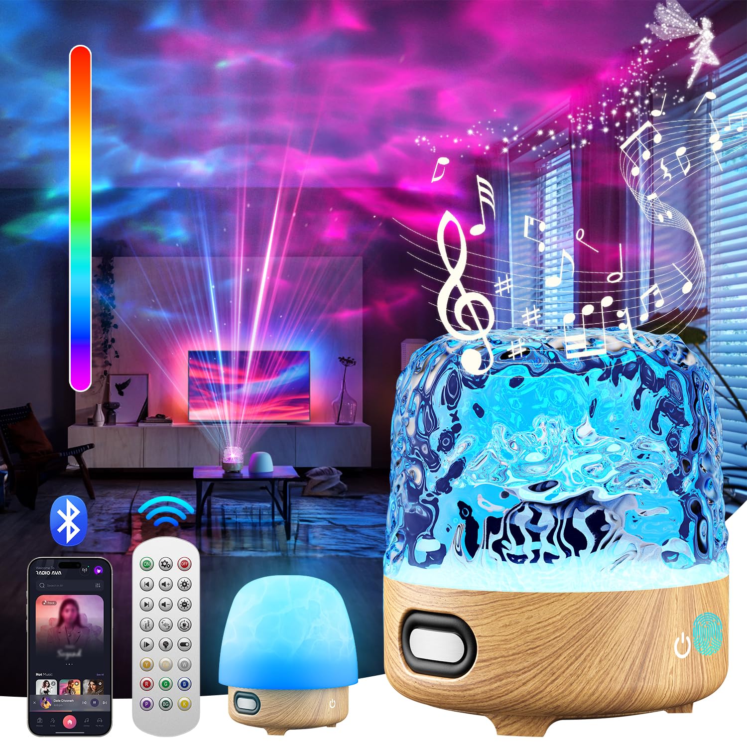 Art In Real Luminorthe Cube Lamp, 9 Colors Northern Lights Projector, Ocean Wave Projector with Remote Control, Night Light with