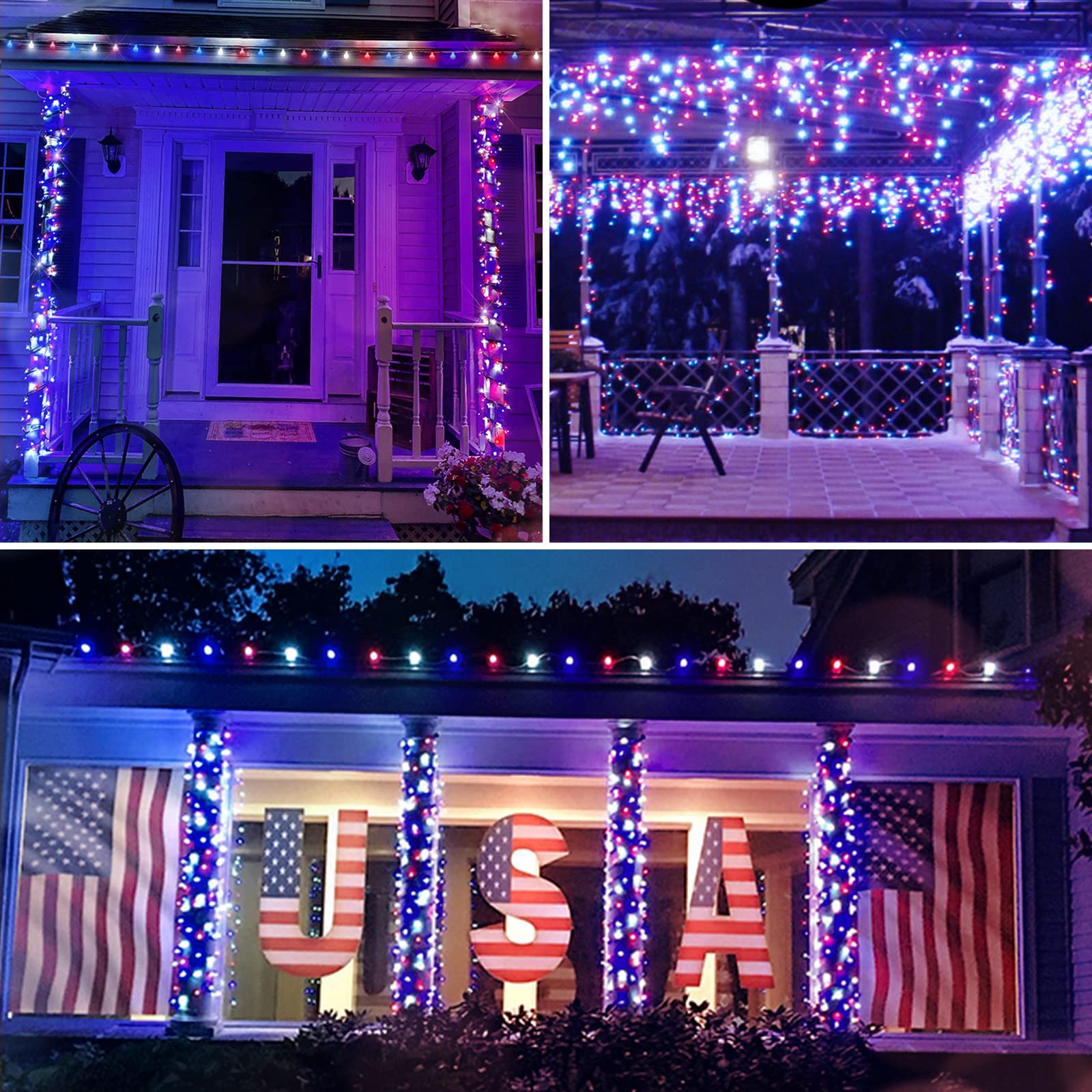 suddus Fairy Lights, 50 LED Battery Powered String Lights, Red White and Blue for Indoor and Outdoor Use