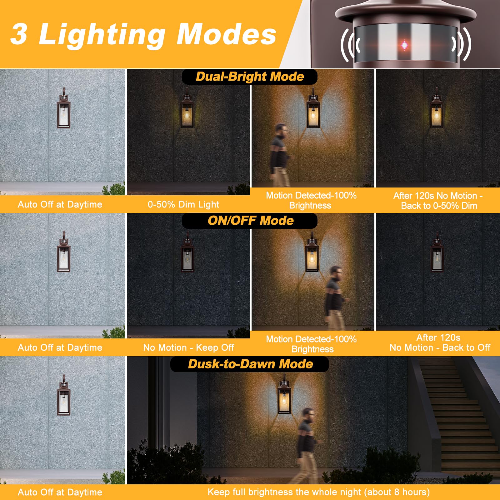 Yolsunes Modern Oil Rubbed Bronze Motion Sensor Outdoor Wall Lights - 16" Sconces, Dusk to Dawn, 2 Pack