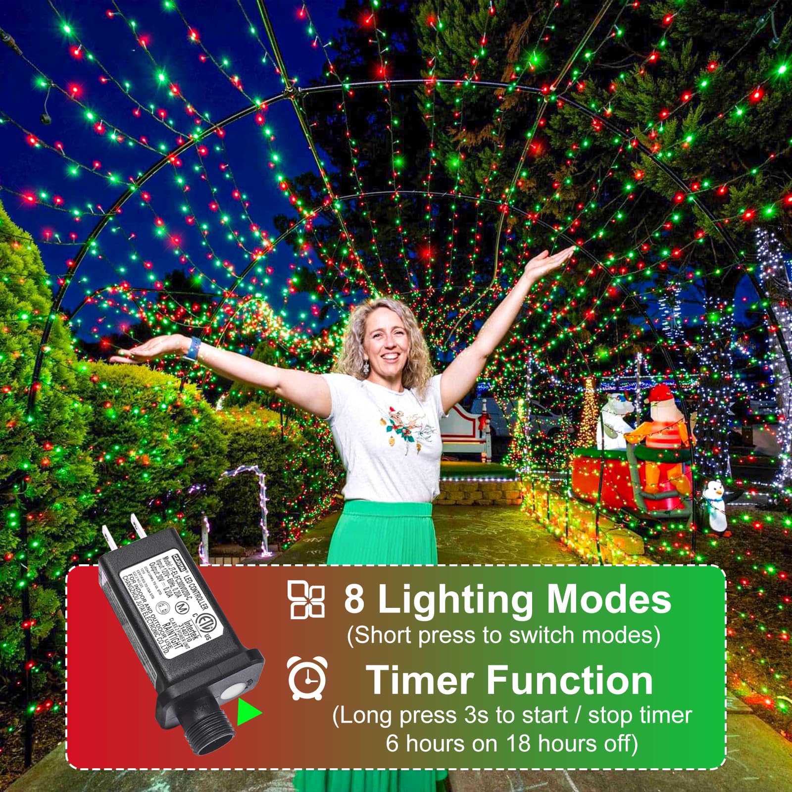 800 Led Christmas Lights Outdoor, 262Ft Christmas Tree Lights With 8 Modes Waterproof, Plug In Twinkle Tree Lights Green Wire Fo