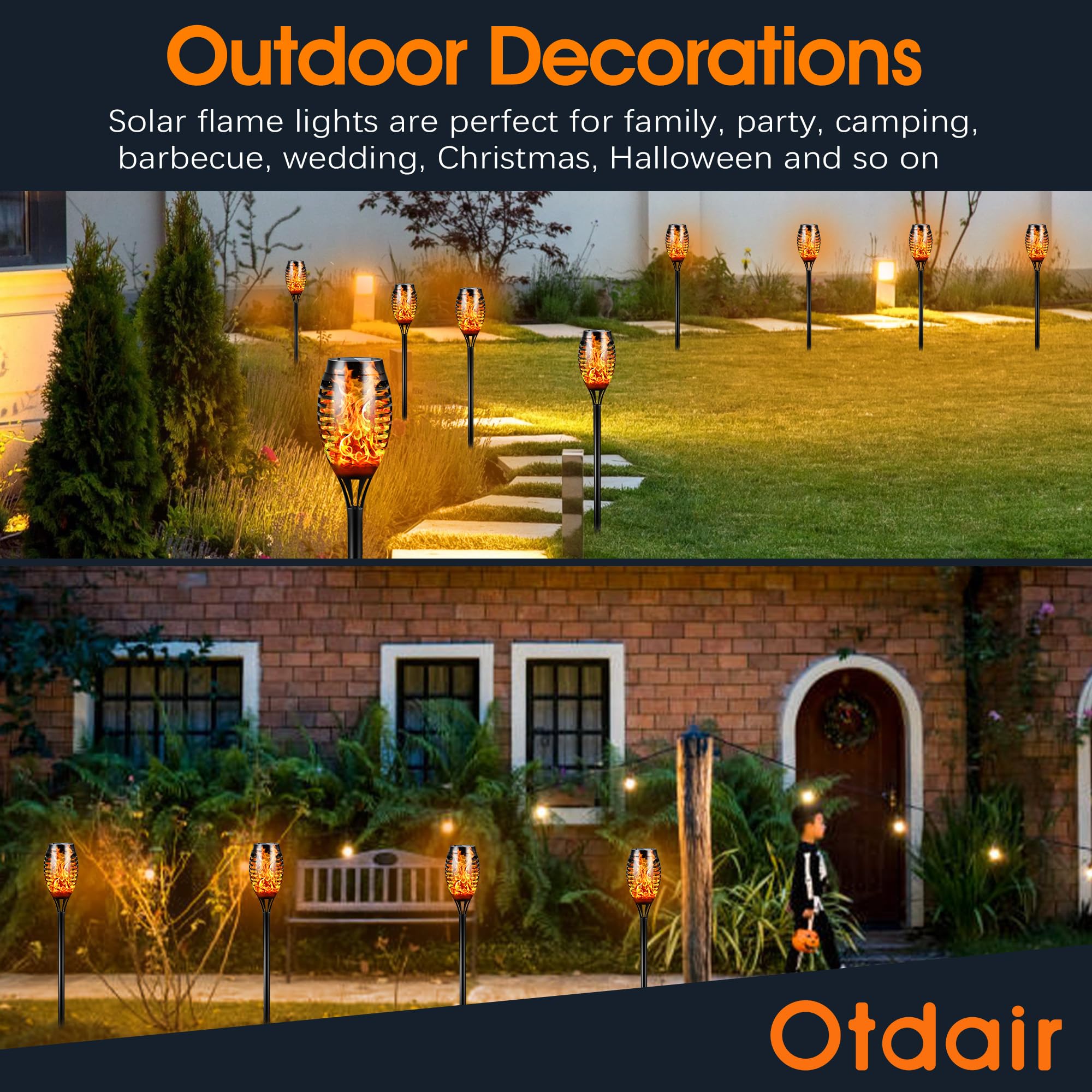 Otdair Halloween Decorations Outdoor 12 Pack, Waterproof Solar Lights with Blue Flame for Outdoor Decor, Torch Lights for Yard,