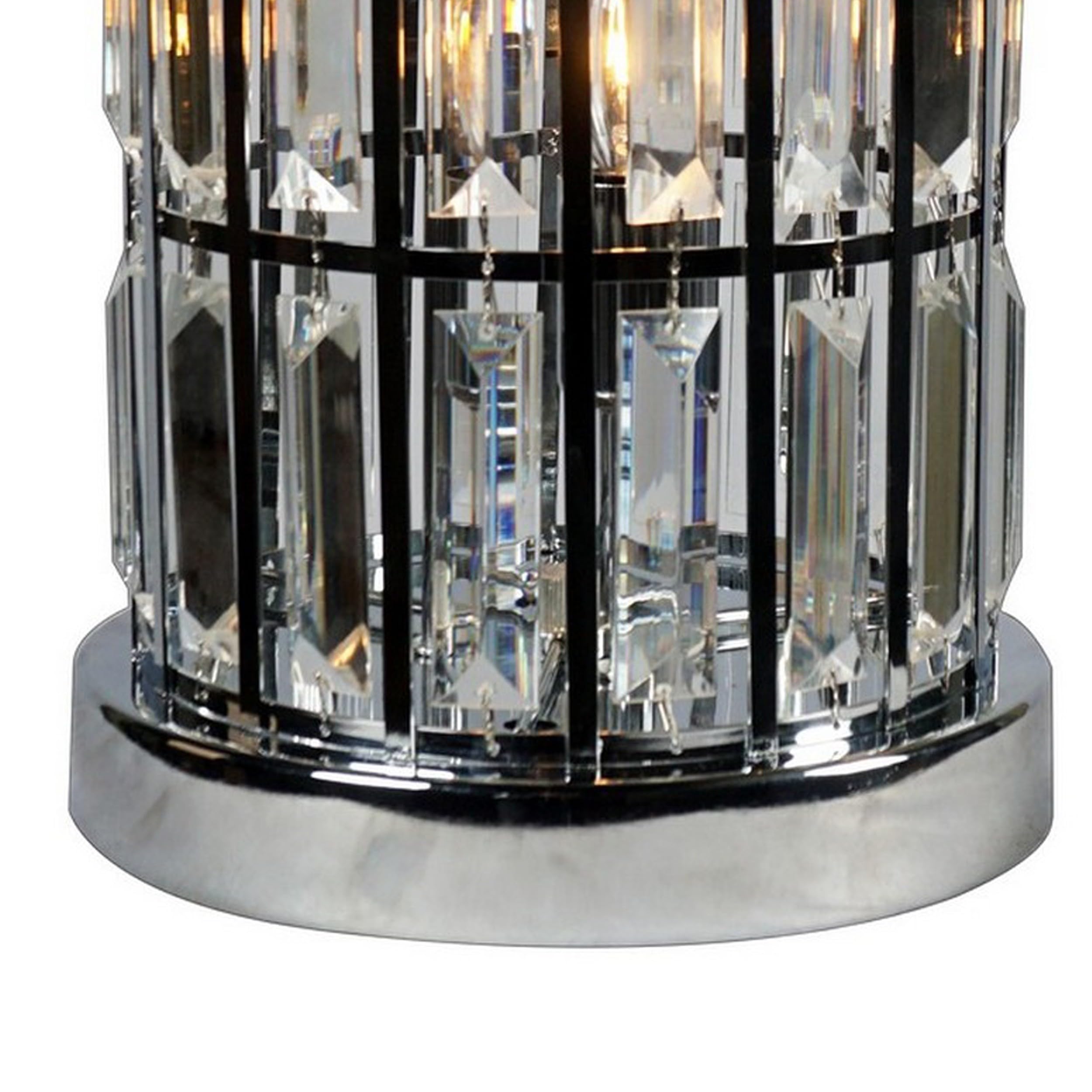 Benzara Modern Table Lamp - 20 In. Metal Cage Shade With Glass Accents, Chrome Finish, Model Bm300852