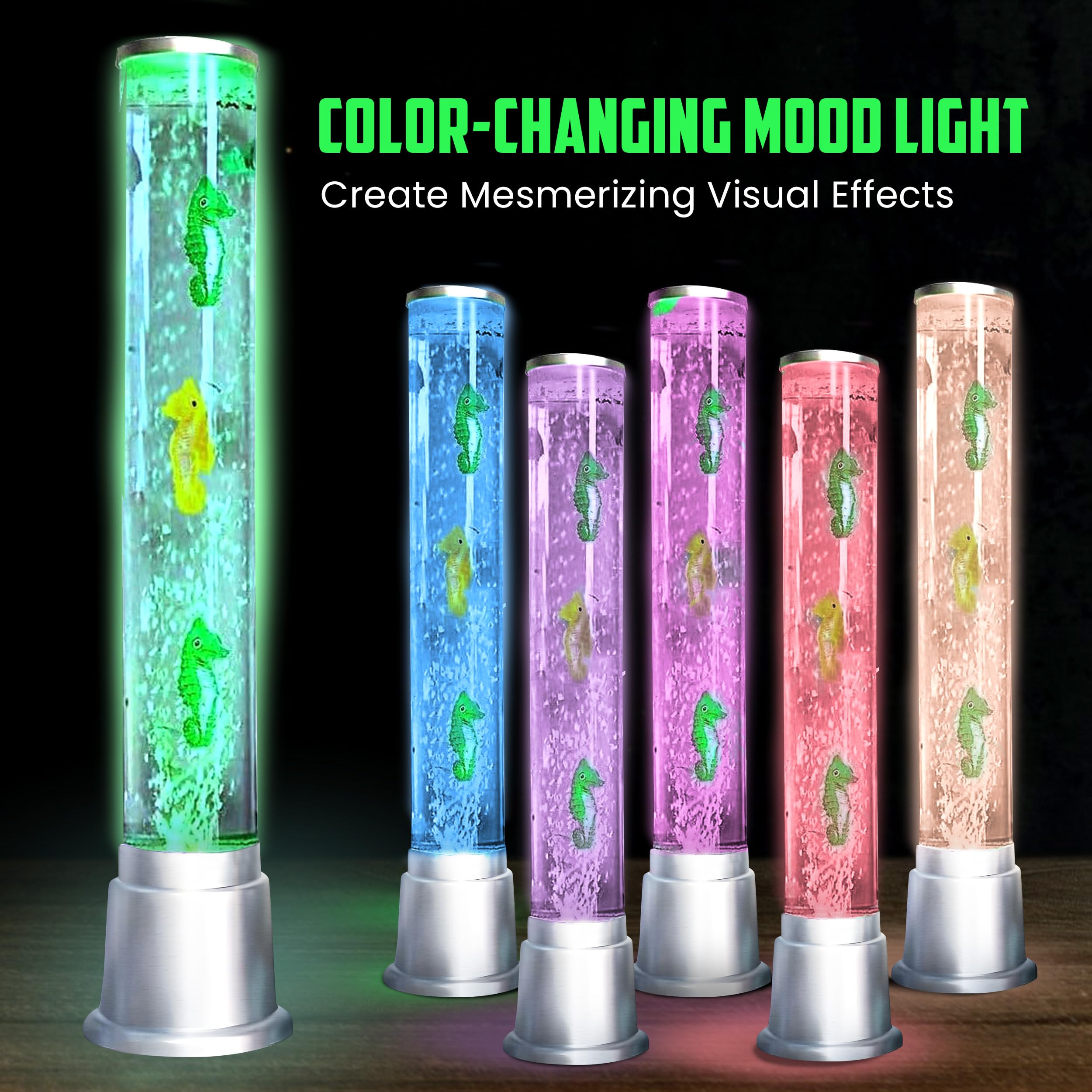 SHOP LC Seahorse Bubble Lights Lamp - 6 LED Color Changing Night Light, 23.5 inches, Moving Fish Tank, Kids Home Decor, Model 7504627