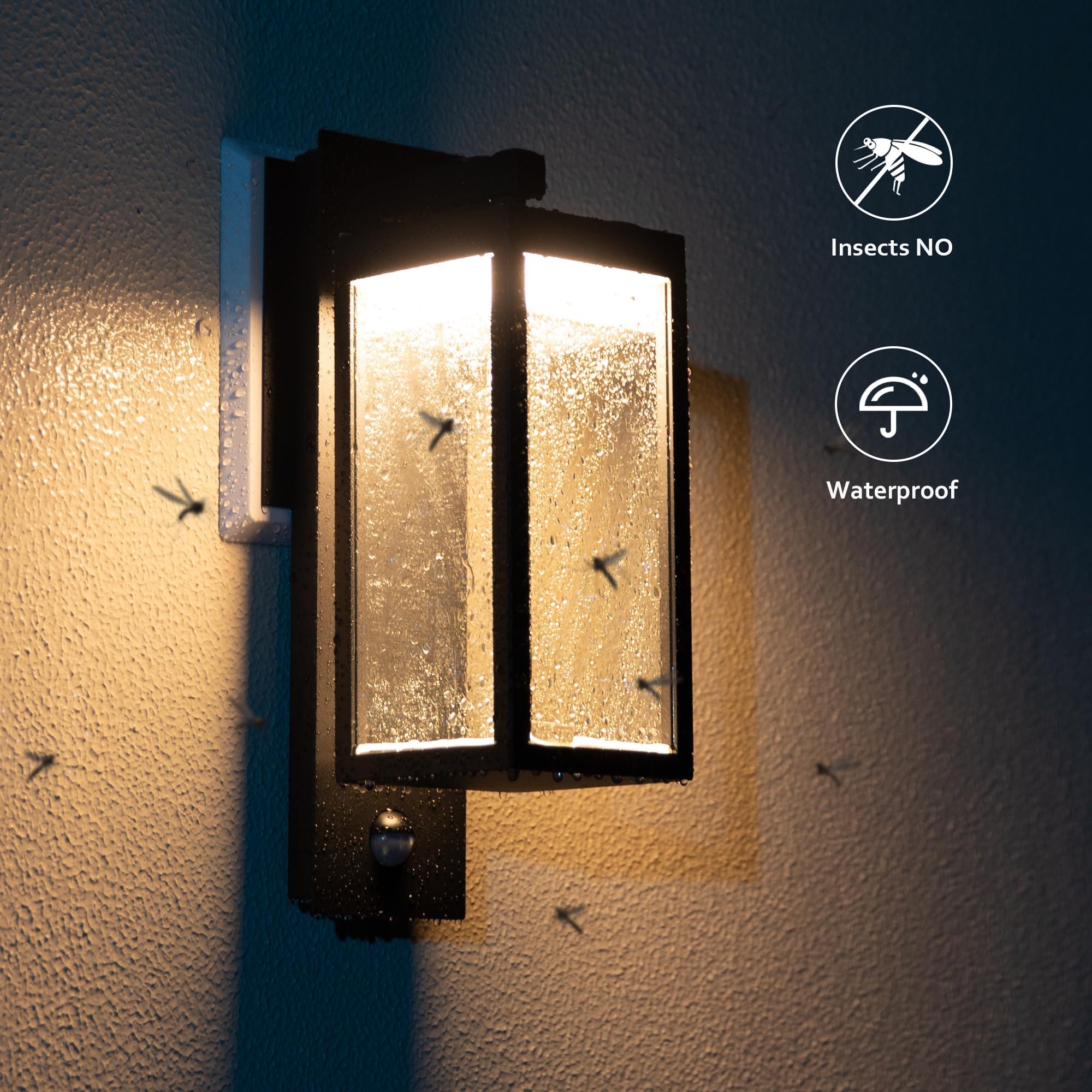 illumishin Motion Sensor Outdoor Wall Light, 750LM, 3000K, Black, Model 22529black, Waterproof Aluminum Sconce for Patio & Entryway