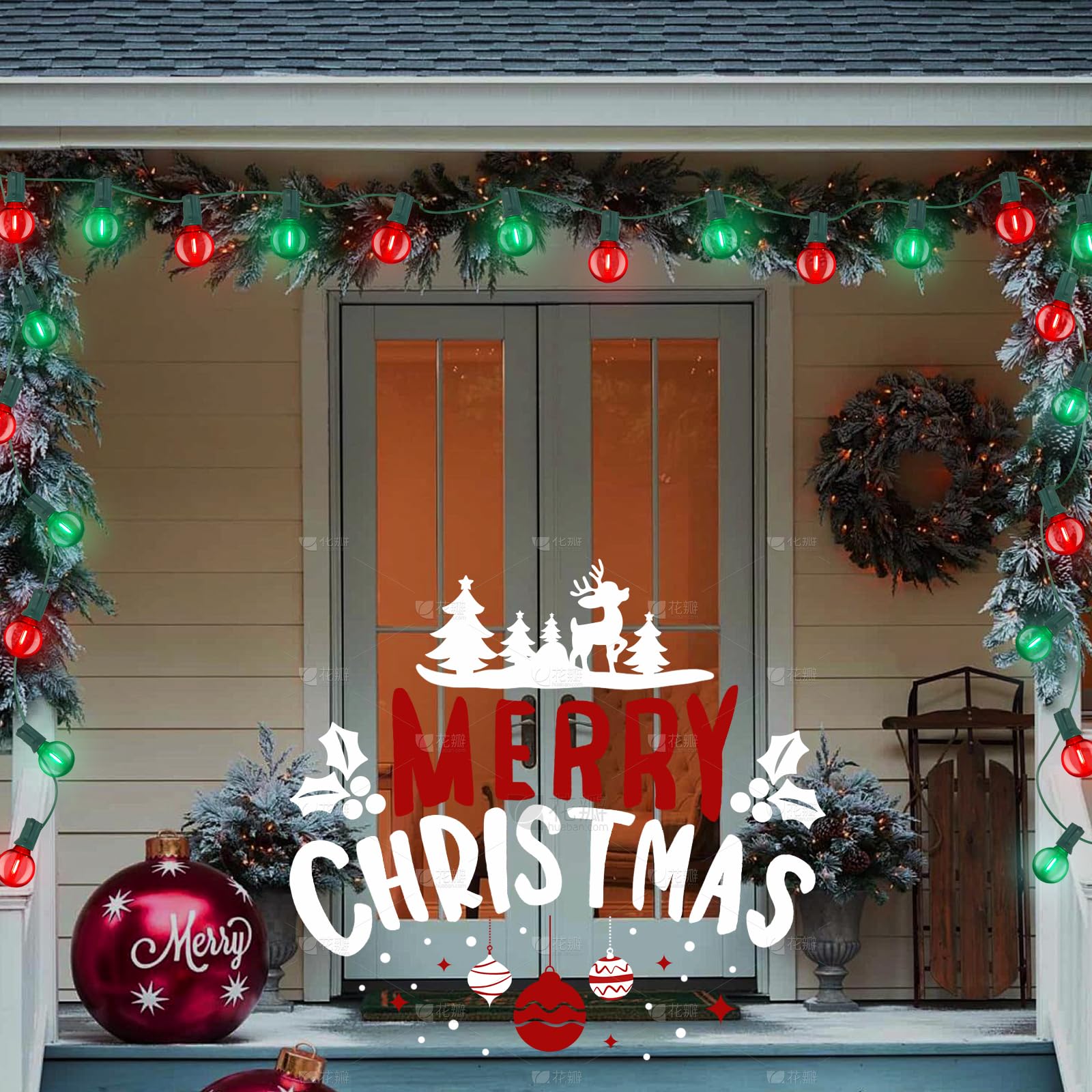 Abeja 50Ft Multicolor Christma Lights Outdoor  Red/Green Christmas Lights With 25 Led Colorful Bulbs(2 Spare)  Outside Christmas Hanging Light For Tree Roofline Holiday Party