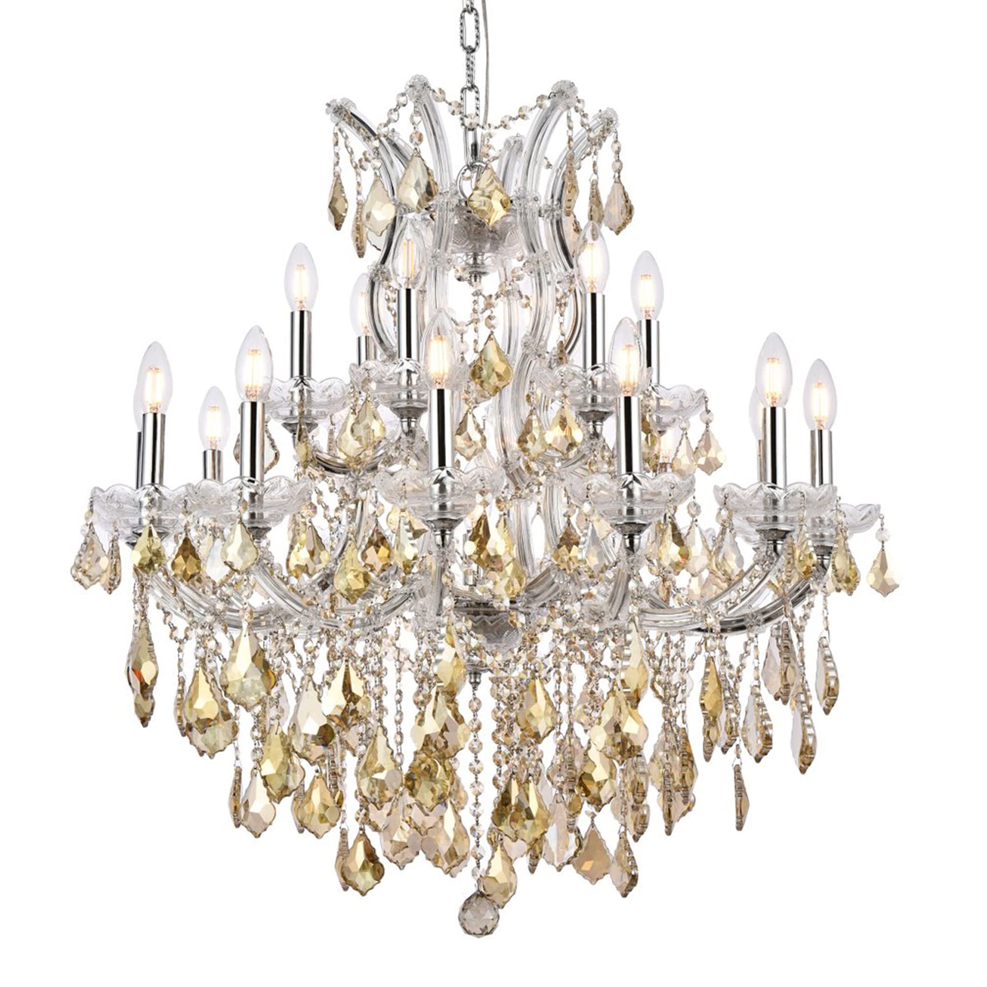 Elegant Lighting Royal Cut 19-Light Crystal Chandelier, 30inx28in, Chrome Finish, Model 2800D30C-GT/RC, Stainless Steel