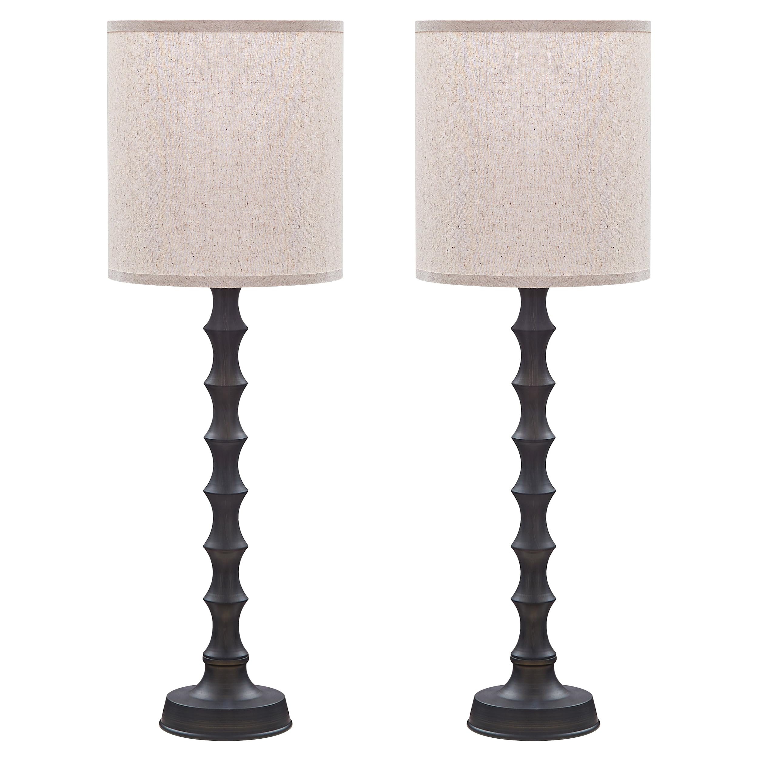 EUO Table Lamps Set of 2, 30.5 Tall Farmhouse Candlestick Lamps - Oil Rubbed Bronze Buffet Lamps with Oatmeal Linen Shade for Di