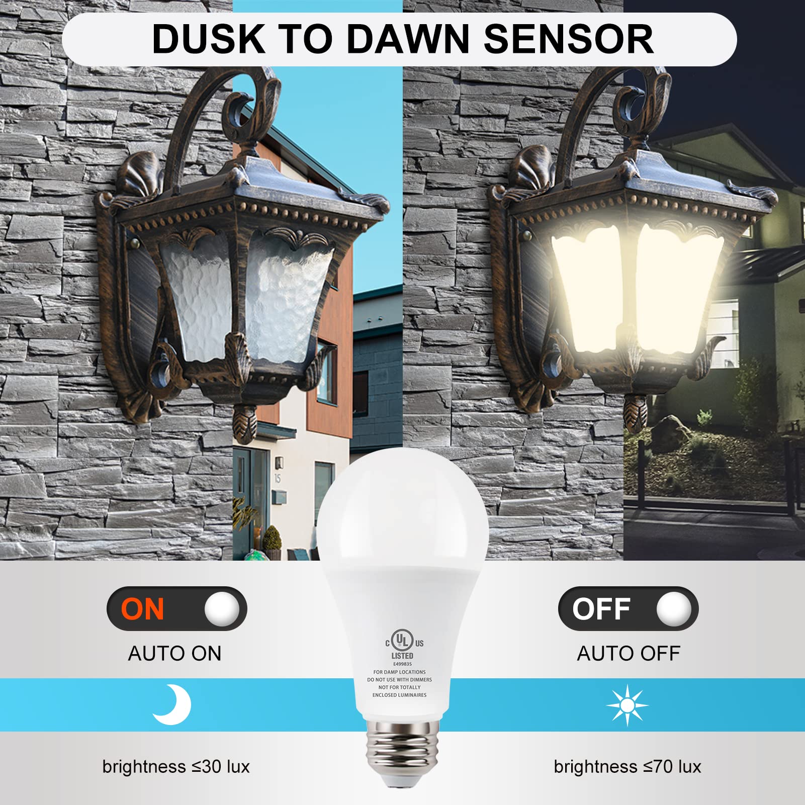 Jackonlux Dusk To Dawn Led Light Bulbs, Soft White, 6-Pack, Outdoor Lighting With Sensor
